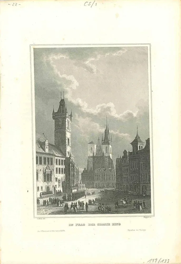 Unknown, In Prag der Grosse Ring, Original Lithograph, 19th Century