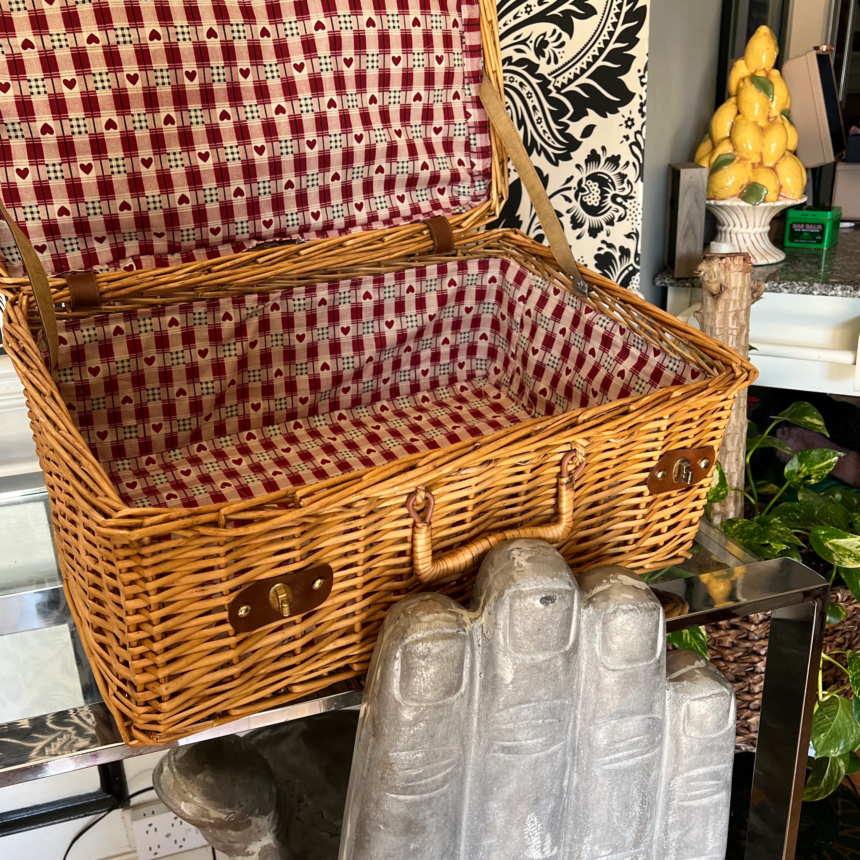 1970s Large Handmade Wicker Picnic Basket | Chairish