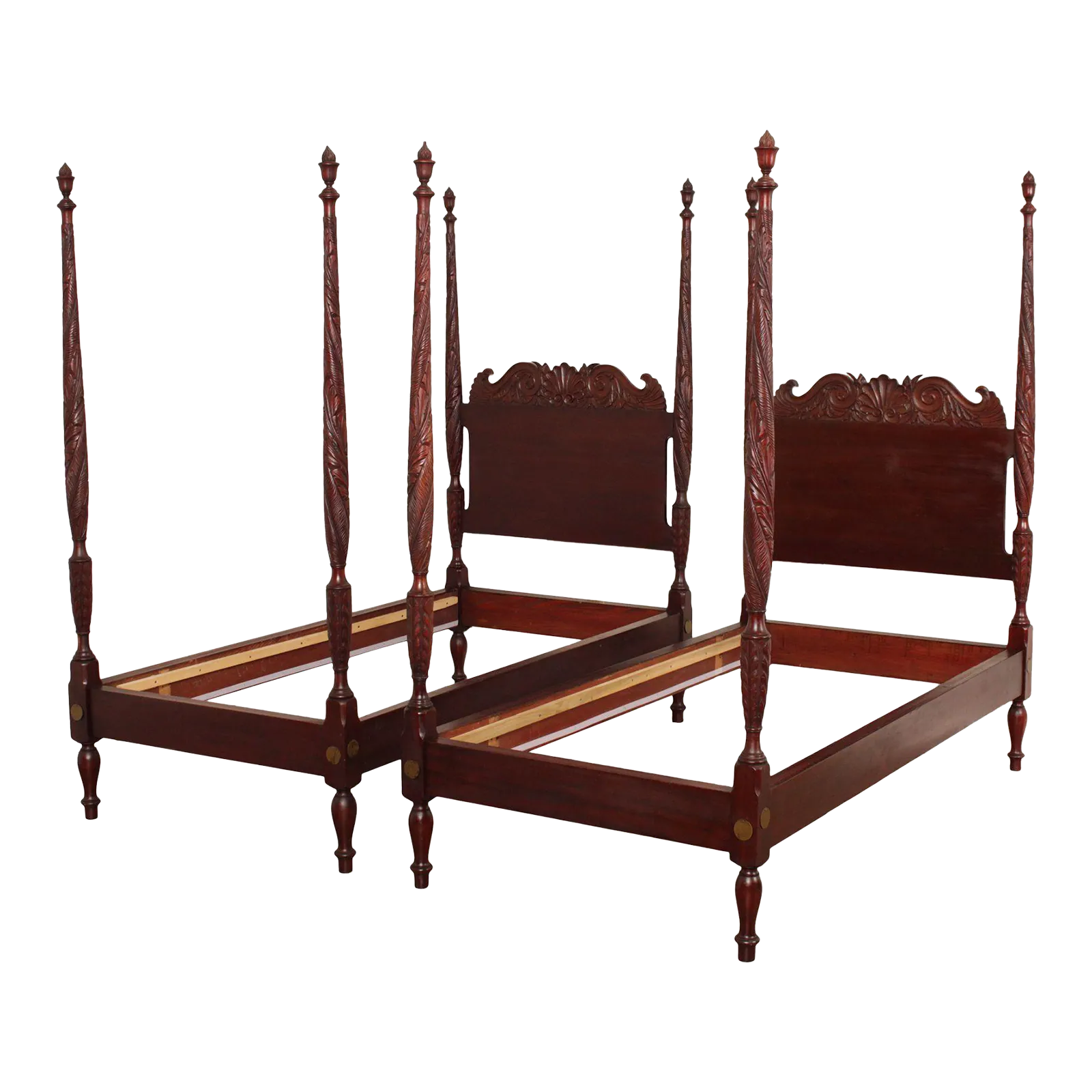 Antique American Mahogany Carved Poster Beds a Pair Chairish