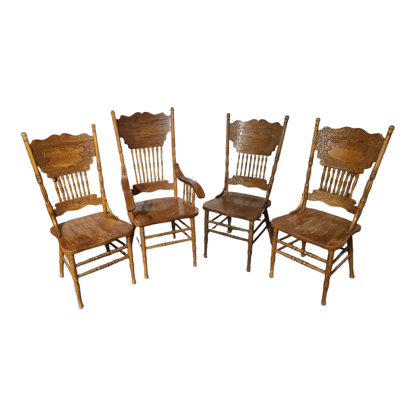 1990s Reproduction Oak Double Press Back Chairs - Set of 4 | Chairish