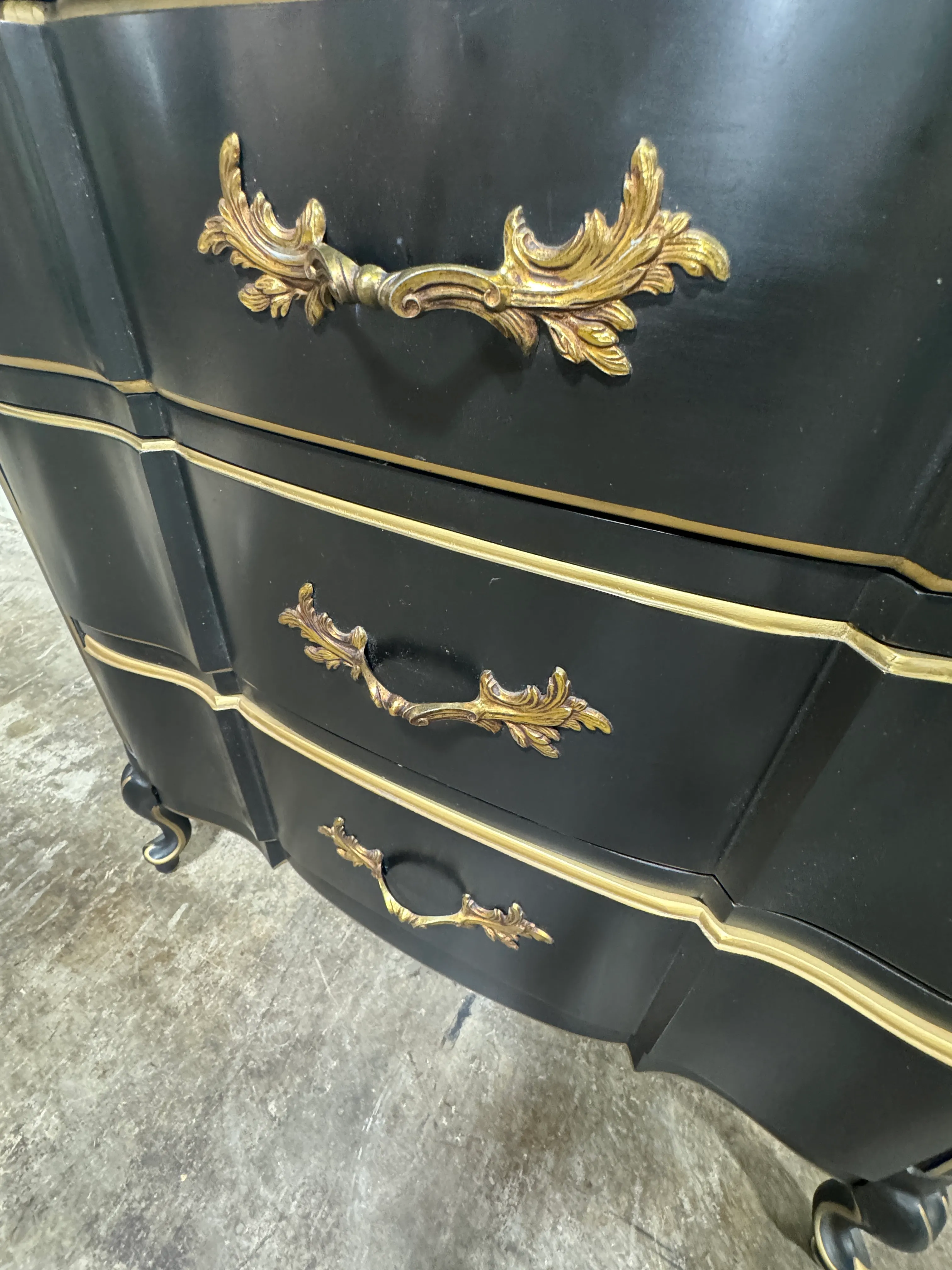 Painted French Provencial Black Gold Chest