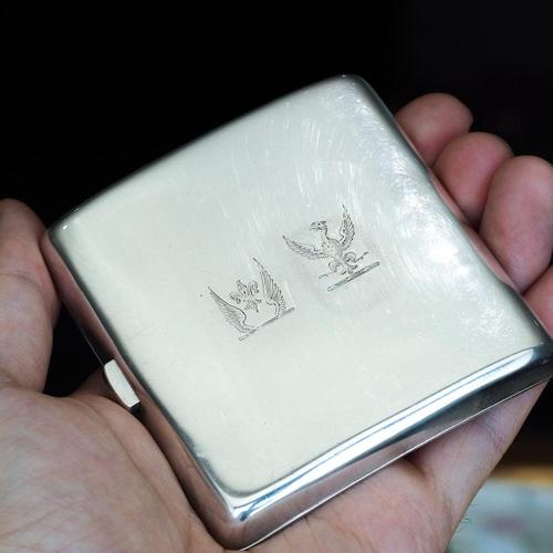 curved cigarette case Antique fine wood Box , hand carved Tobacciana- hand crafted Liberty & Co. silver curved