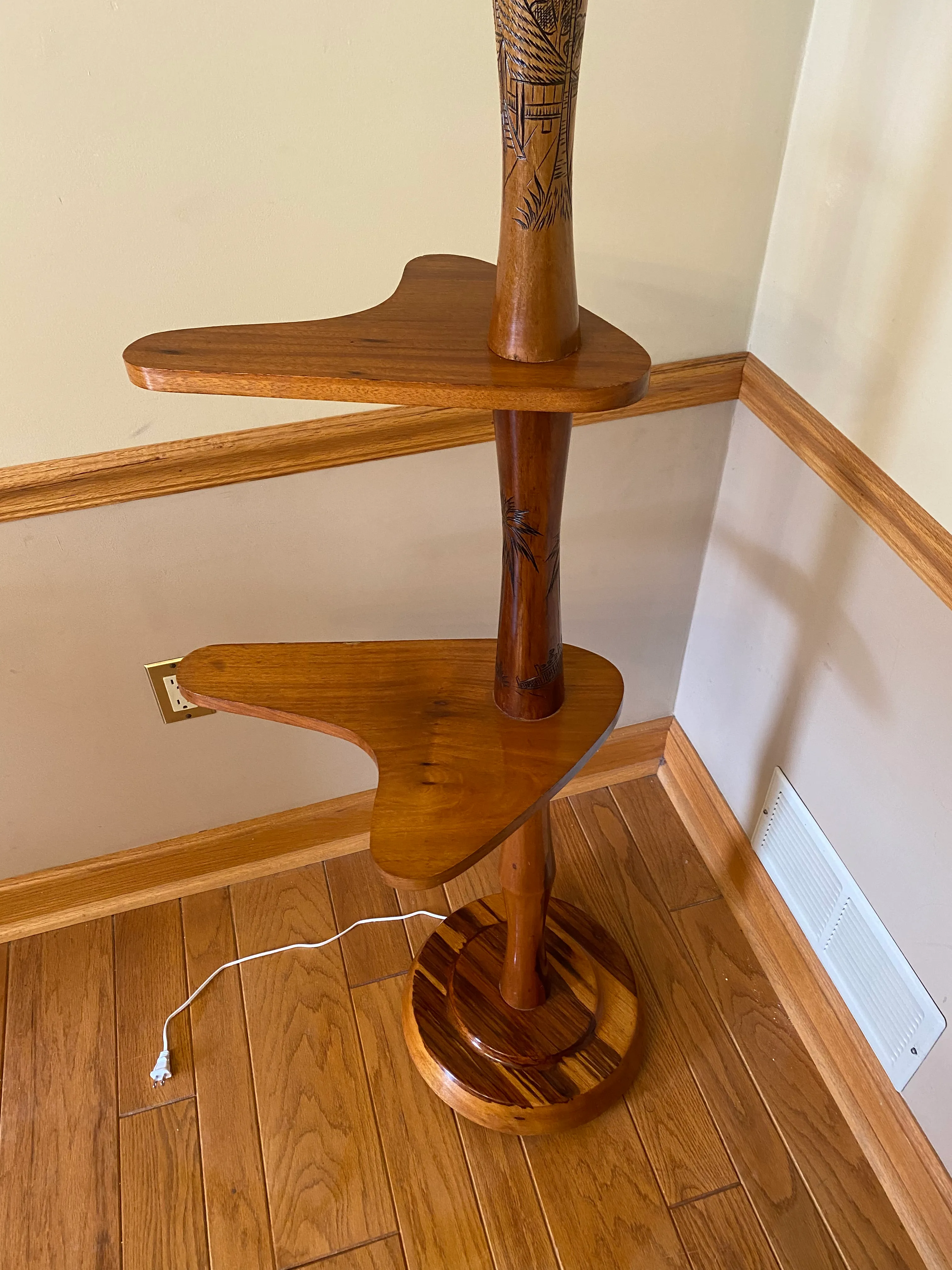 1960s Vintage Carved Tiki Plant Stand Floor Lamp | Chairish