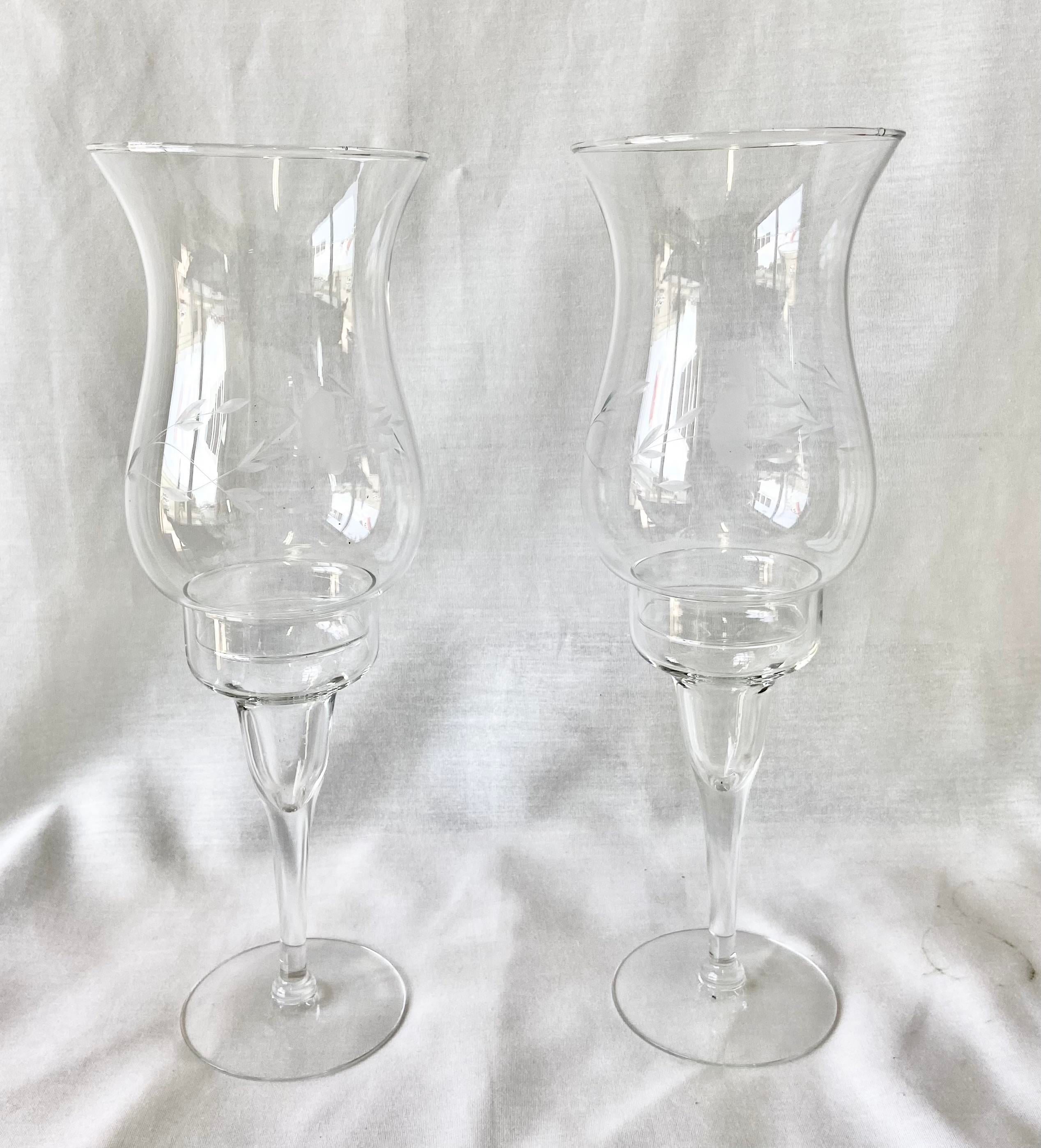 Princess House Hurricane Globe Crystal Candle Holders a Pair