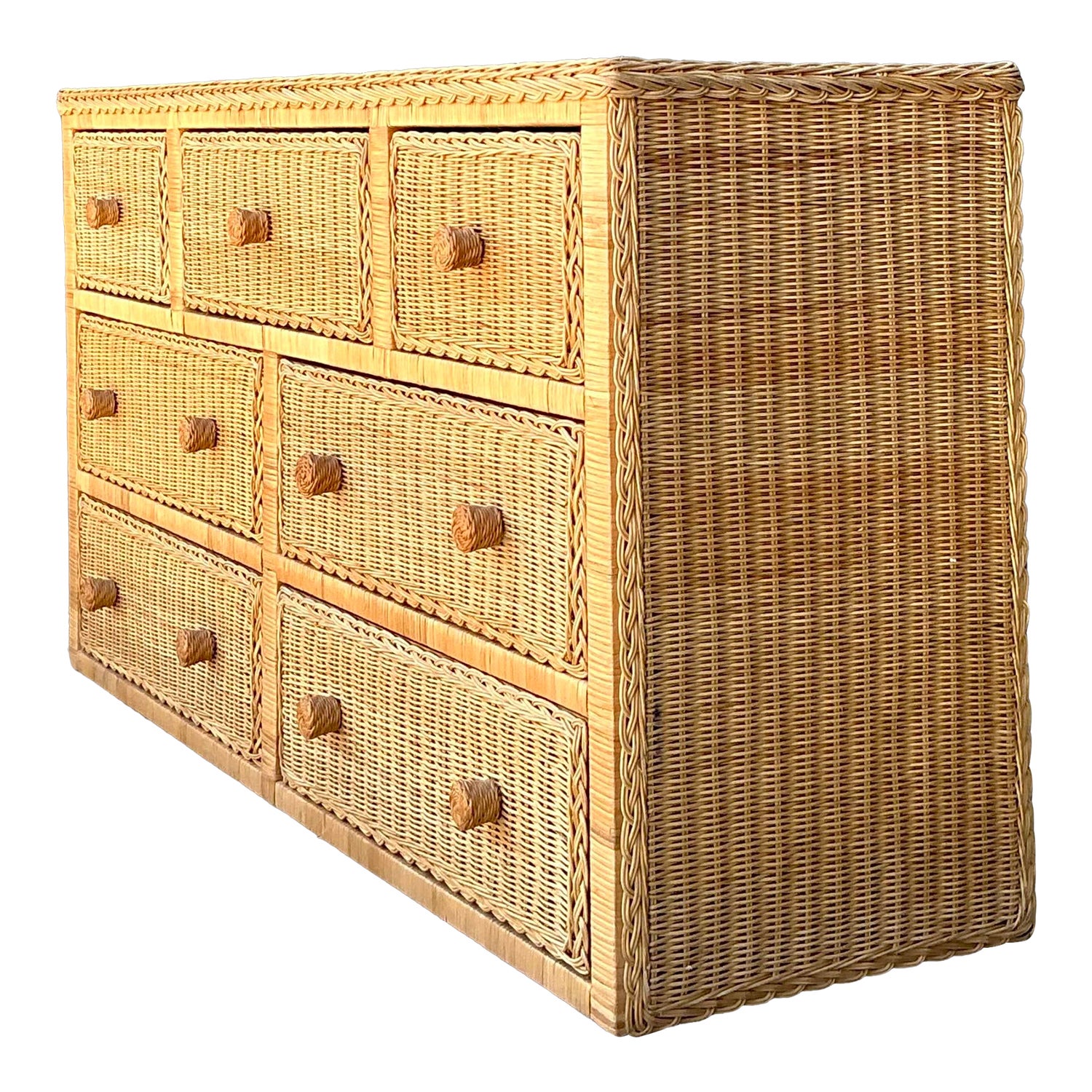 Vintage Woven Rattan Dresser
