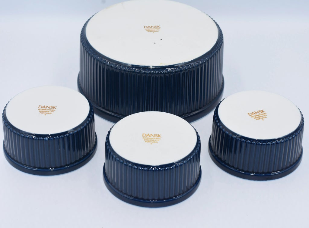 1980s Dansk Bistro 4pc Christianshavn Blue Ribbed Ramekins  display picture 1