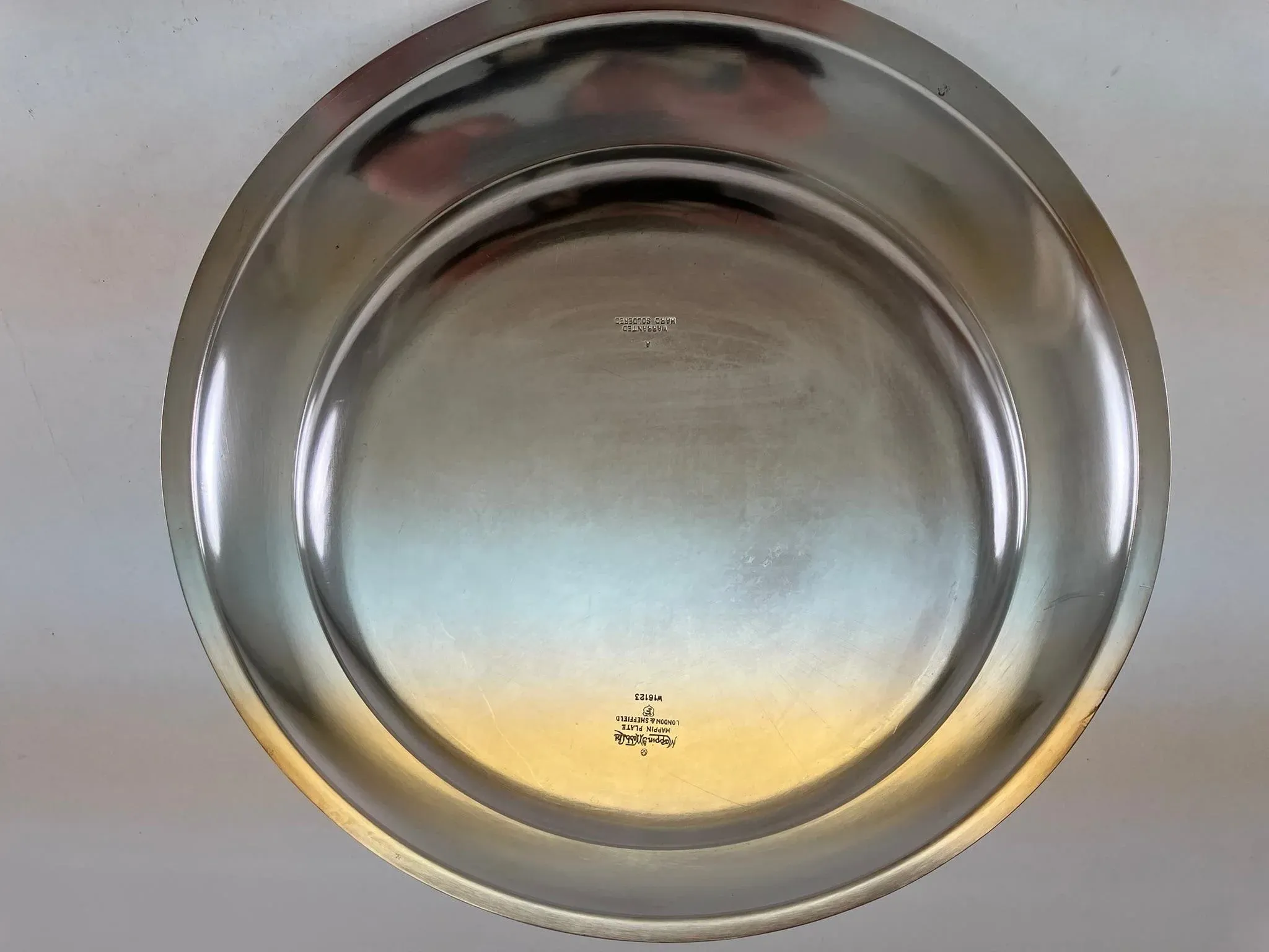 1960 Vintage Mappin & Webb Silver Round Platter, Plain Mount