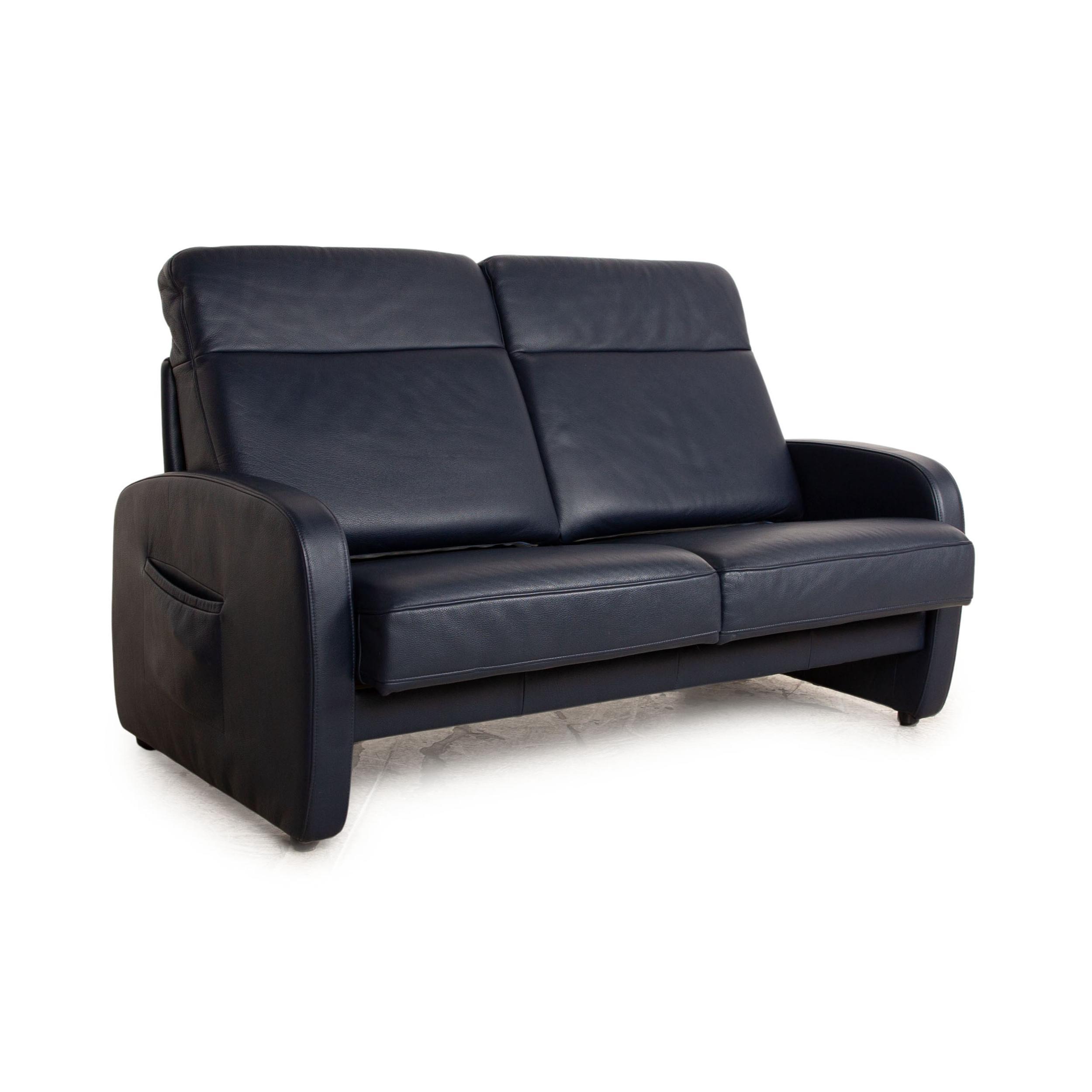 Leather Three Seater Blue & Black Sofa from Musterring