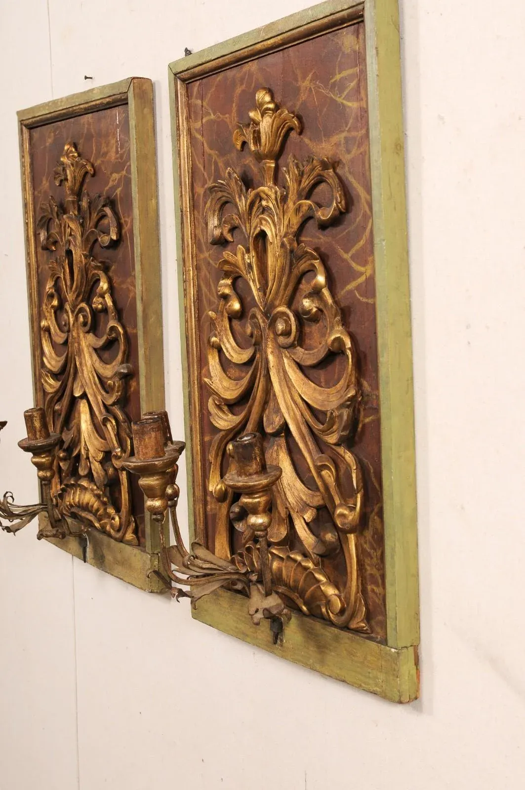 19th Century Fragment Mounted 3-Light Sconces - a Pair