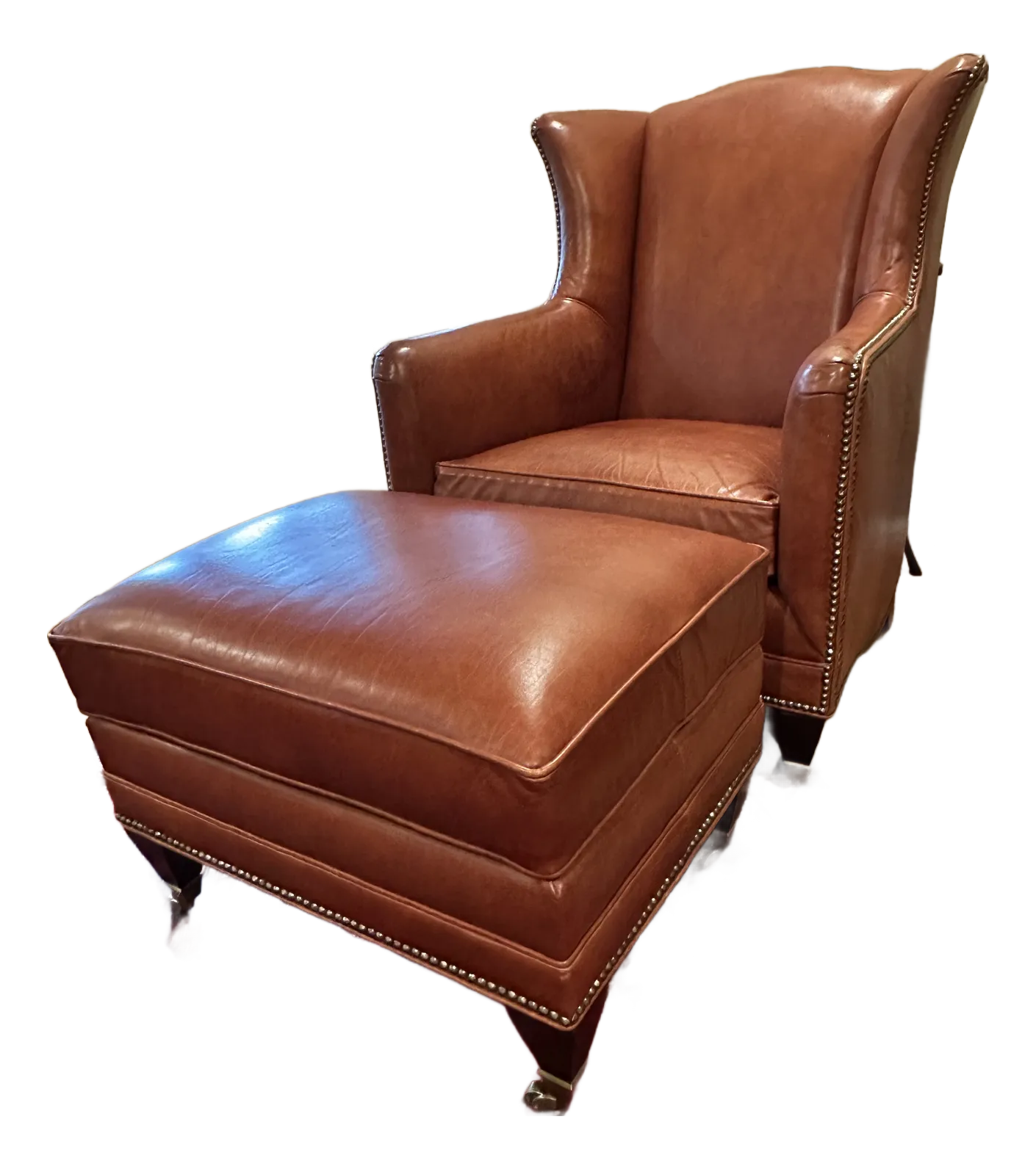 Henredon Leather Chair and Ottoman | Chairish