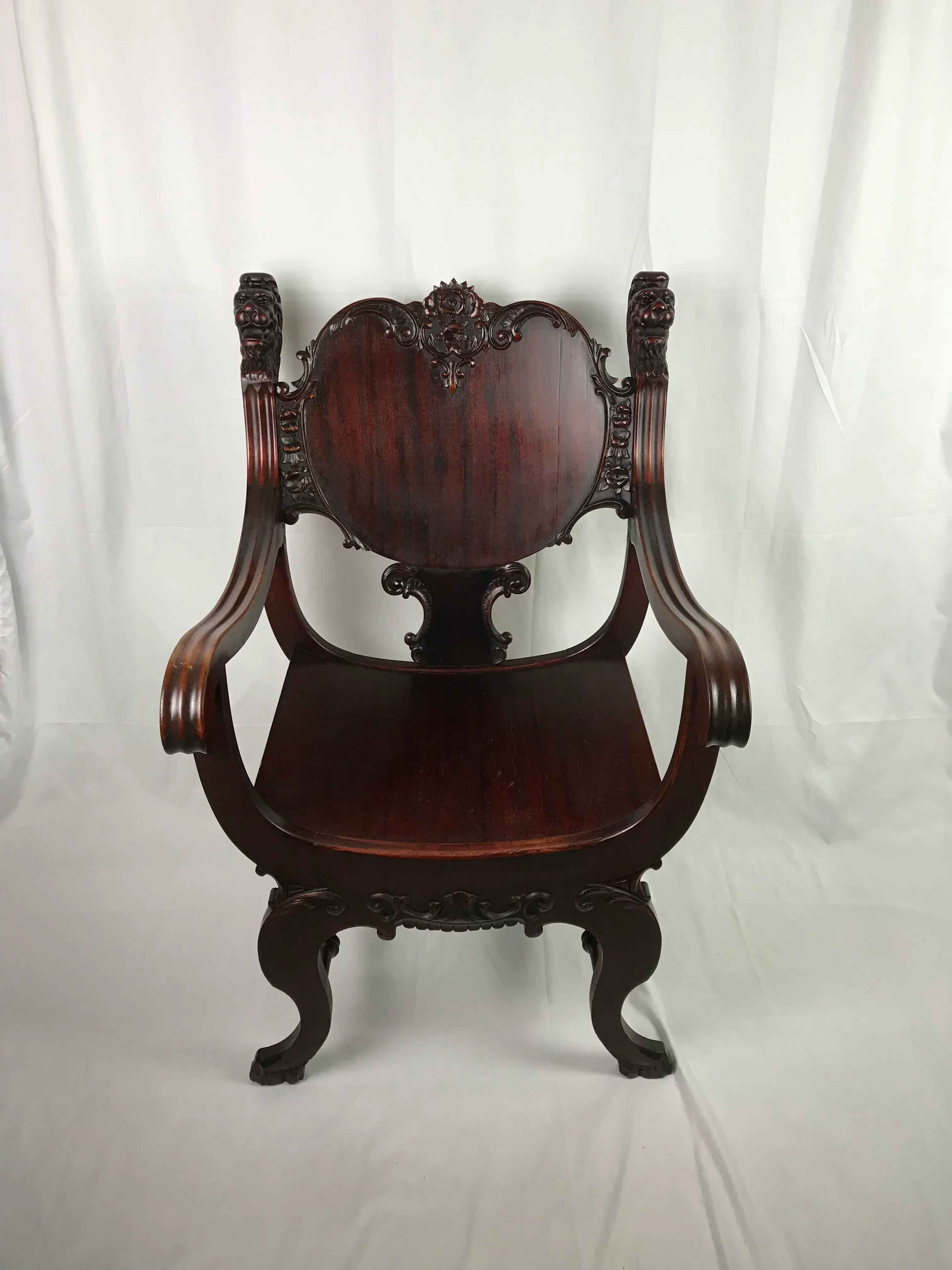 Vintage Victorian Mahogany Carved Griffin Motif Savonarola Chair