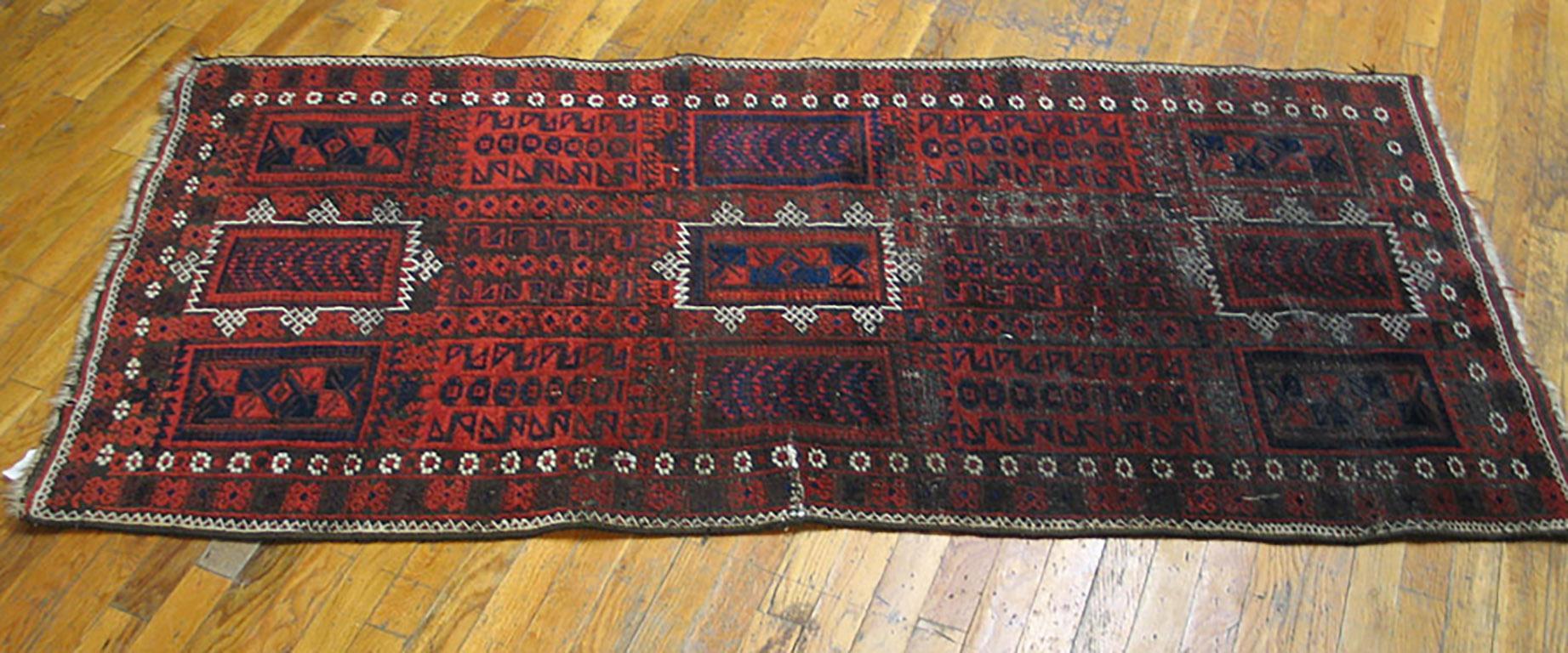 1930s Red Geoemtric Tribal Antique Baluch Turkmen Rug 3\'1\