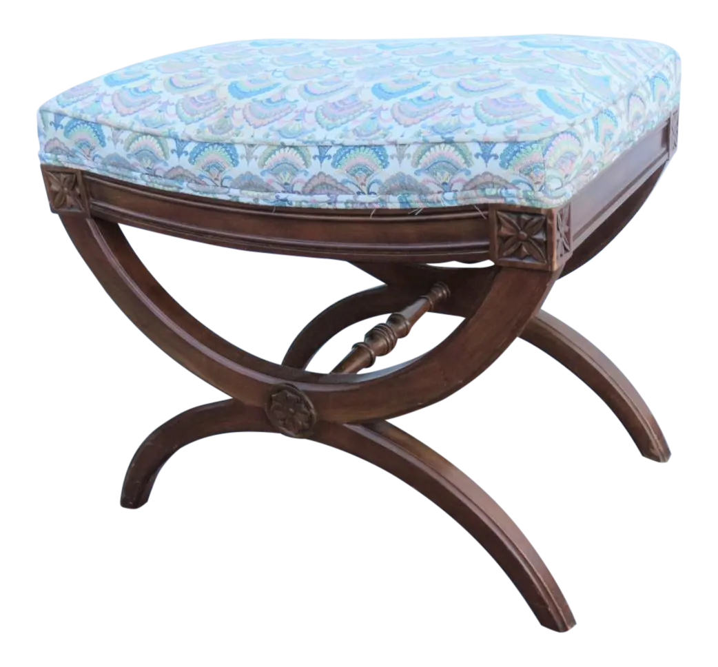 Mid 20th Century Regency Carved Cherry X Base Stool Chairish