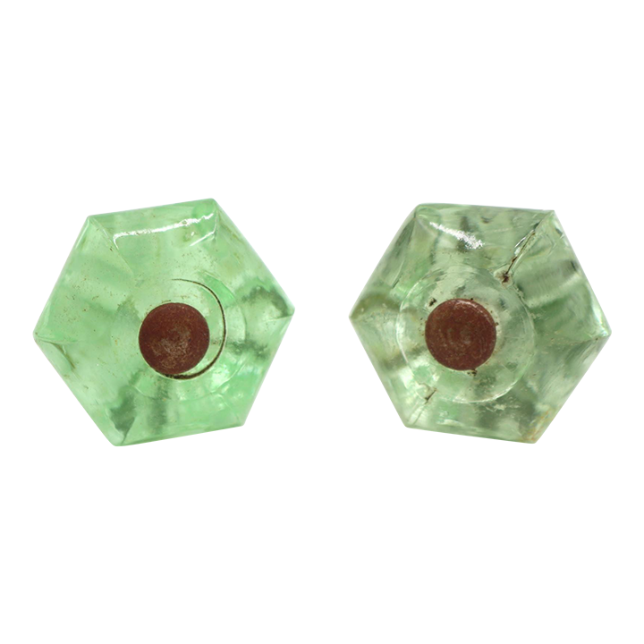 Pair of Vintage 1.25 In. Hexagon Green Glass Cabinet Knobs