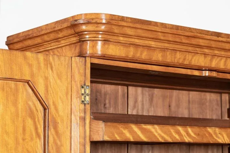 Large English Satin Birch Compactum Wardrobe, 1880s, Set of 5