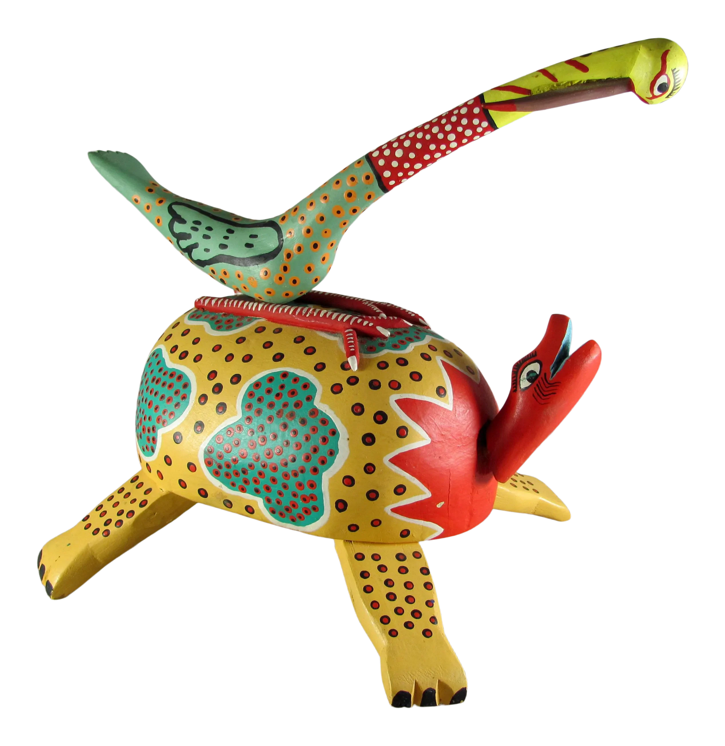 Vintage David Blas Oaxaca Mexico Citrine Garnet Folk Art Wood Alebrije  Carving Killer Bird & Turtle | Chairish