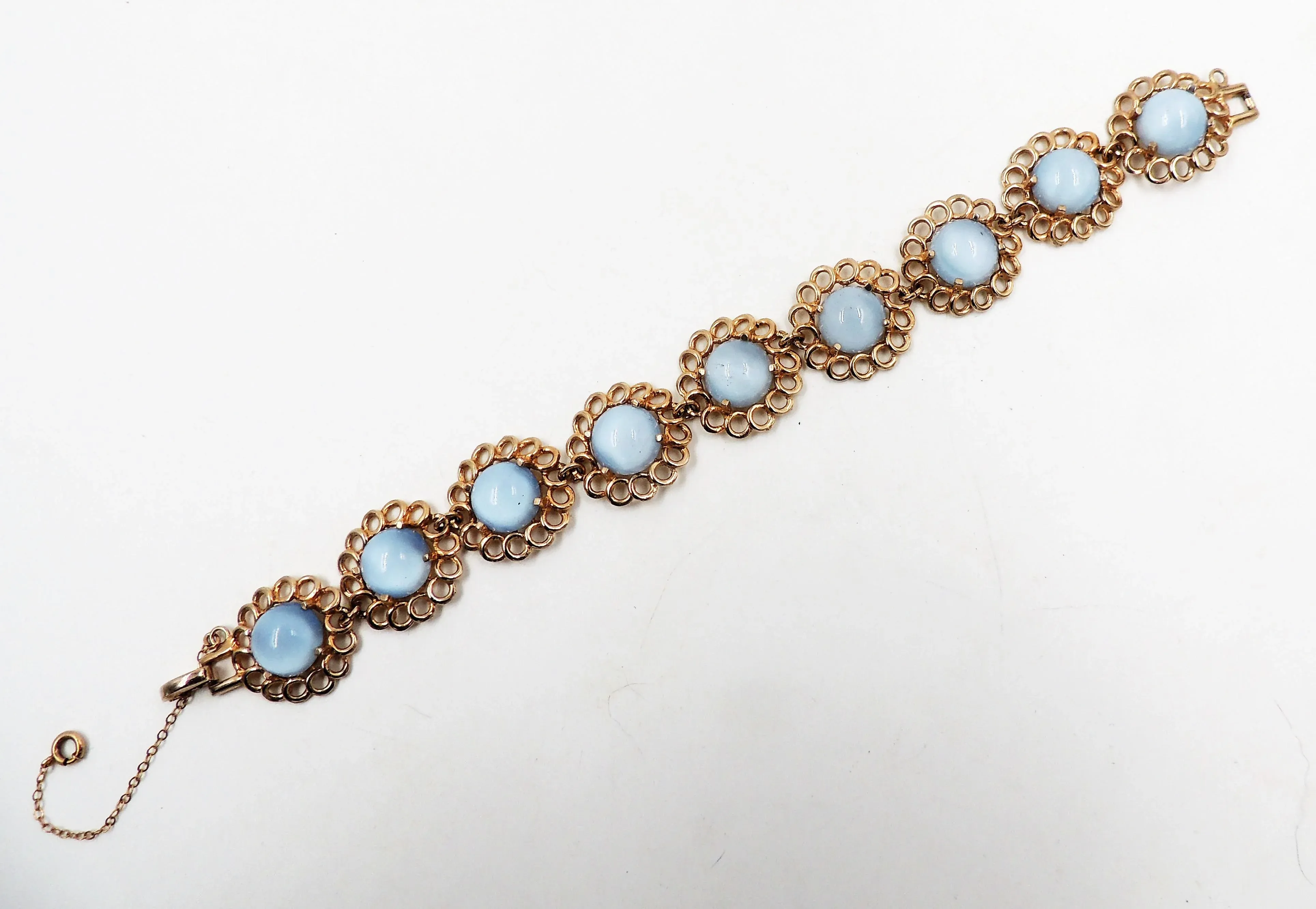 Vintage 1950s Reja Goldtone Faux-Blue Moonstone Bracelet