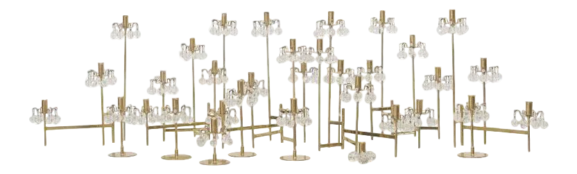 Mid 20th Century J. & L. Lobmeyr Brass and Swarovski Crystal Candlesticks - 15 Piece