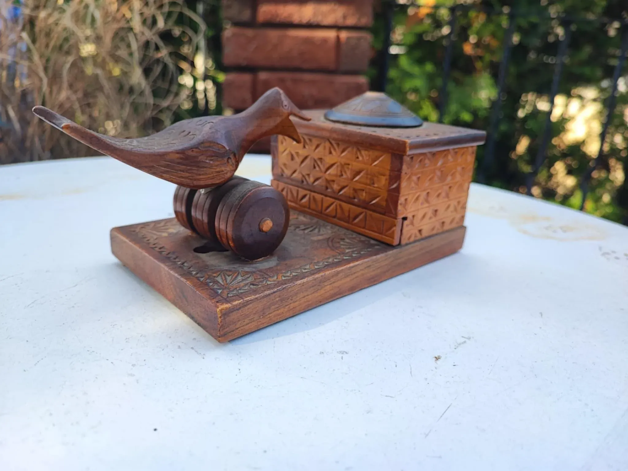 Vintage Carved Wooden Bird-Shaped Cigarette Dispenser, 1960s