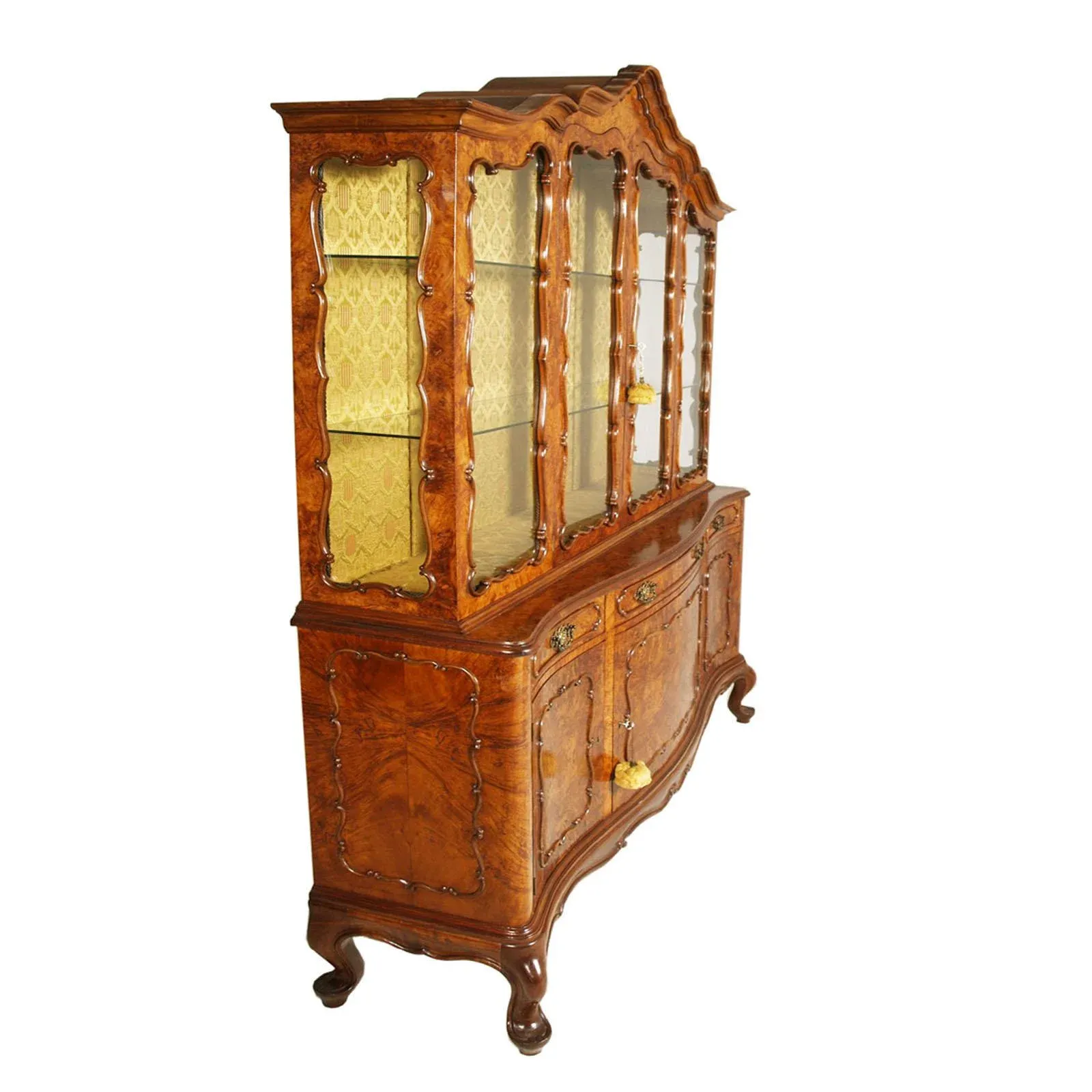 Vintage Venetian Rococo Glass Cabinet in Walnut Burl, 1930s