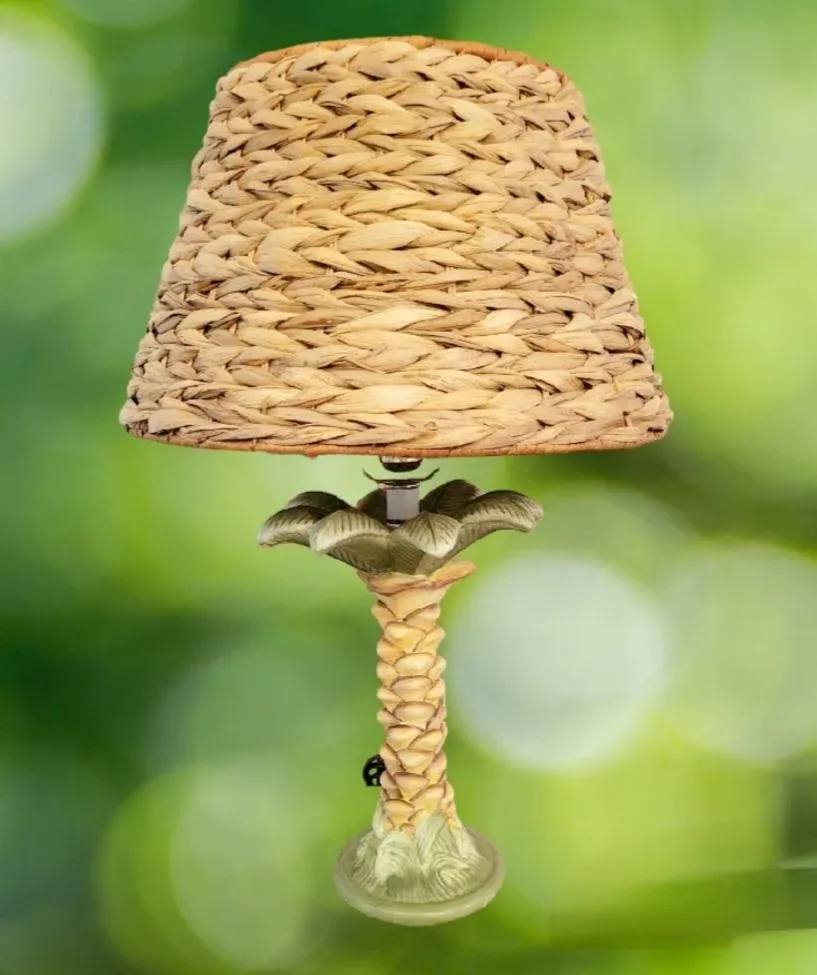 Vintage Ceramic Whimsical Palm Tree Regency Style Wicker Shade Table Lamp main image 4