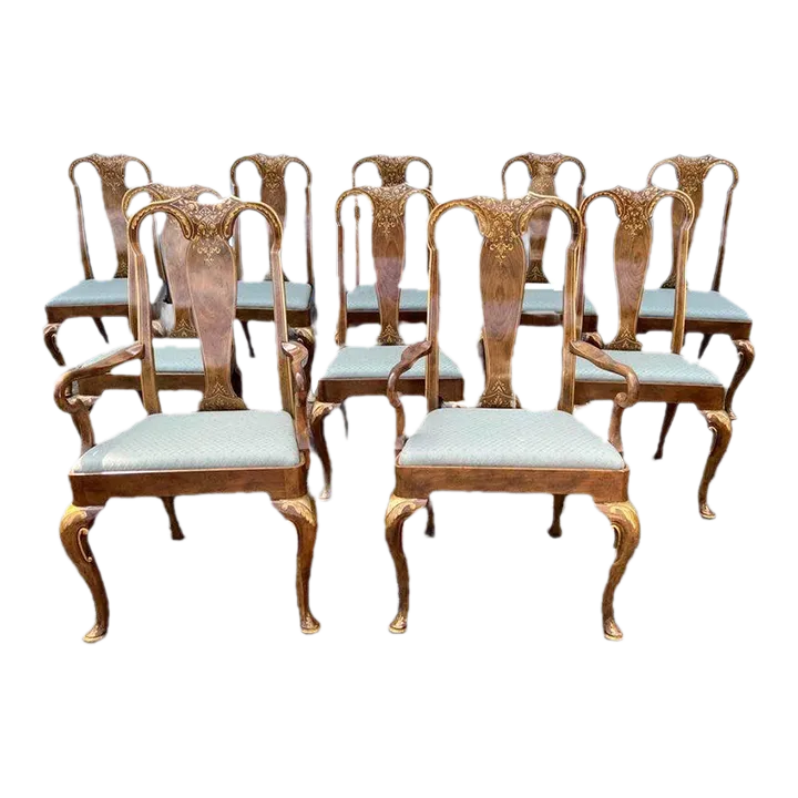 Baker Cherry Queen Anne Dining Chairs With Gold Gilt Details Set of 10 Chairish