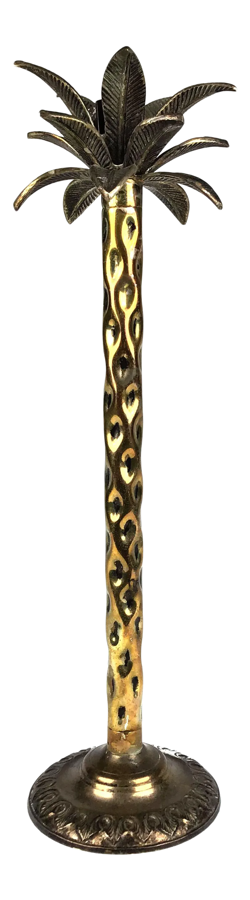 Tall Vintage Brass Nickel Plated Palm Tree Candle Holder Chairish