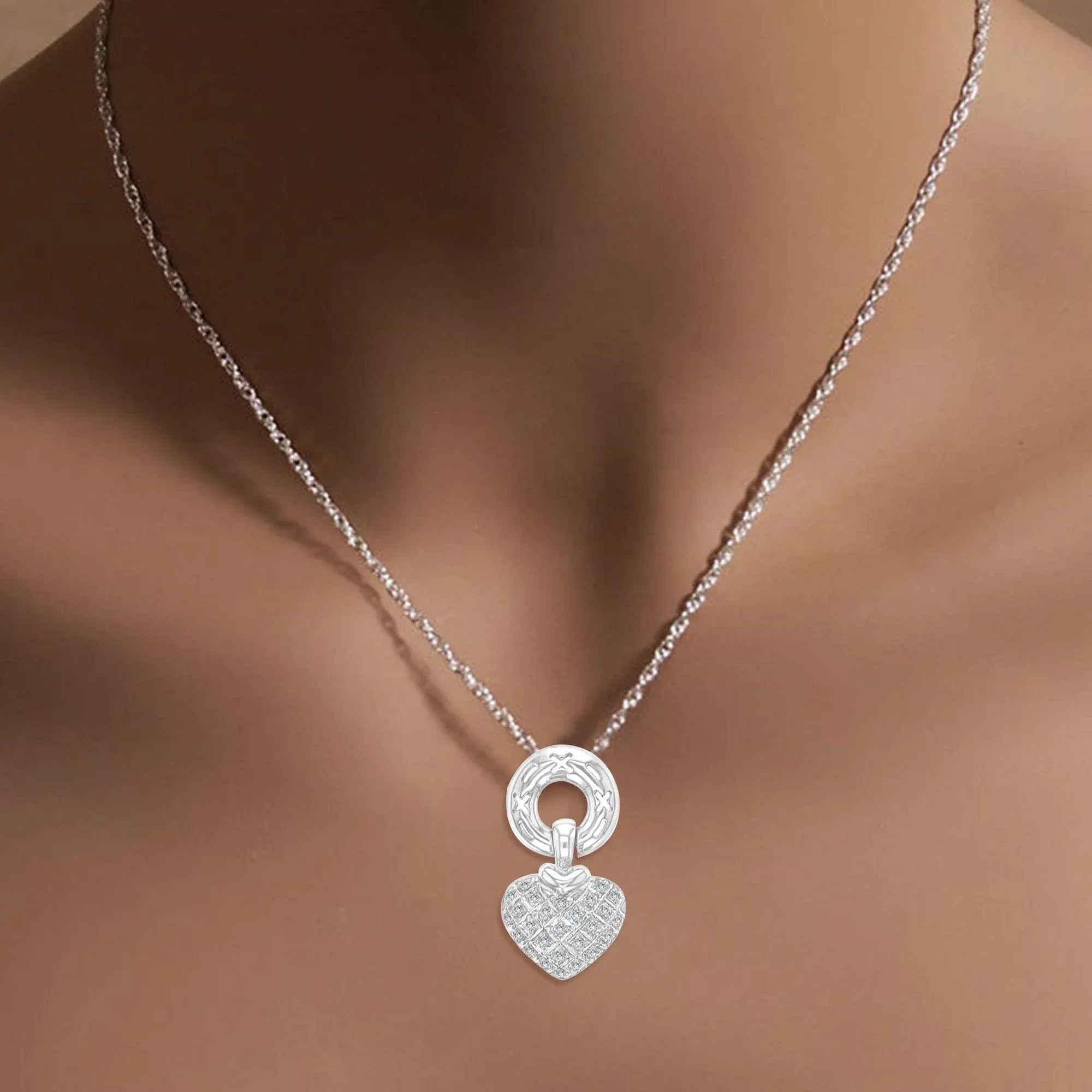 Heart Shaped Pave Necklace 14k White Gold 16\