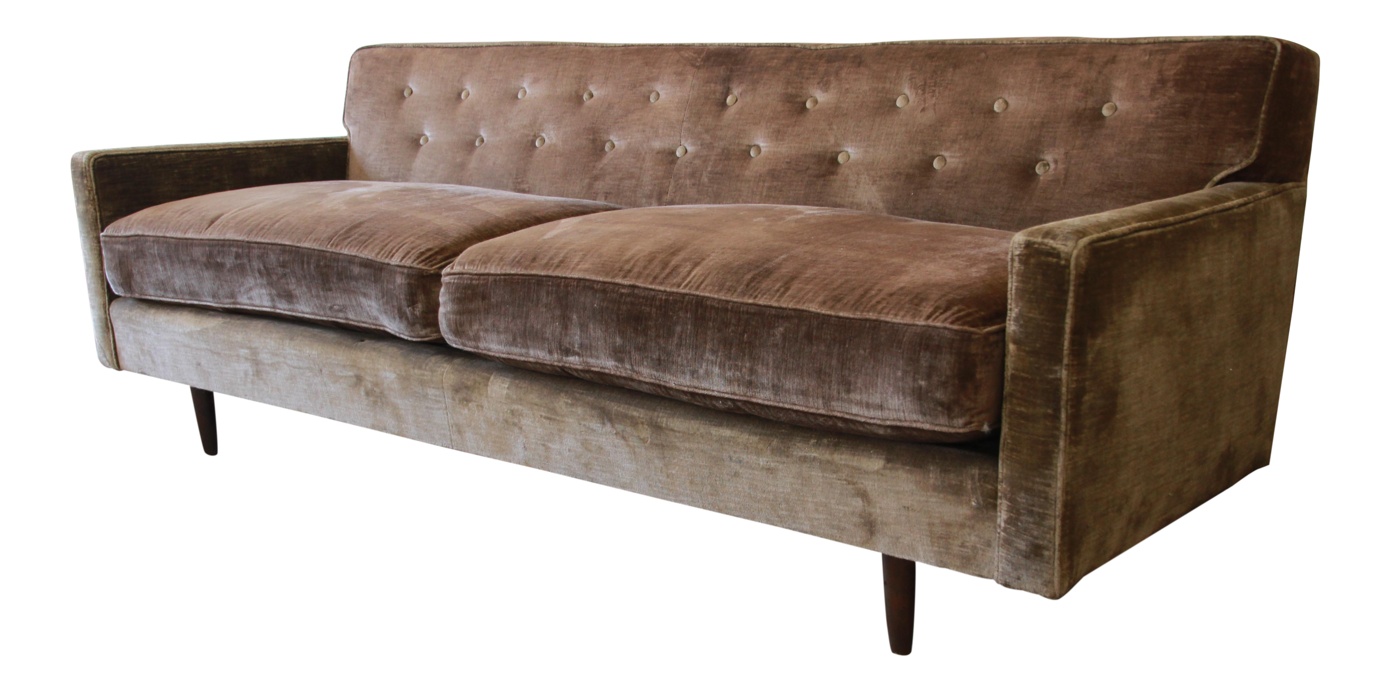 Baker Furniture Mid Century Tufted Brown Velvet Sofa Chairish
