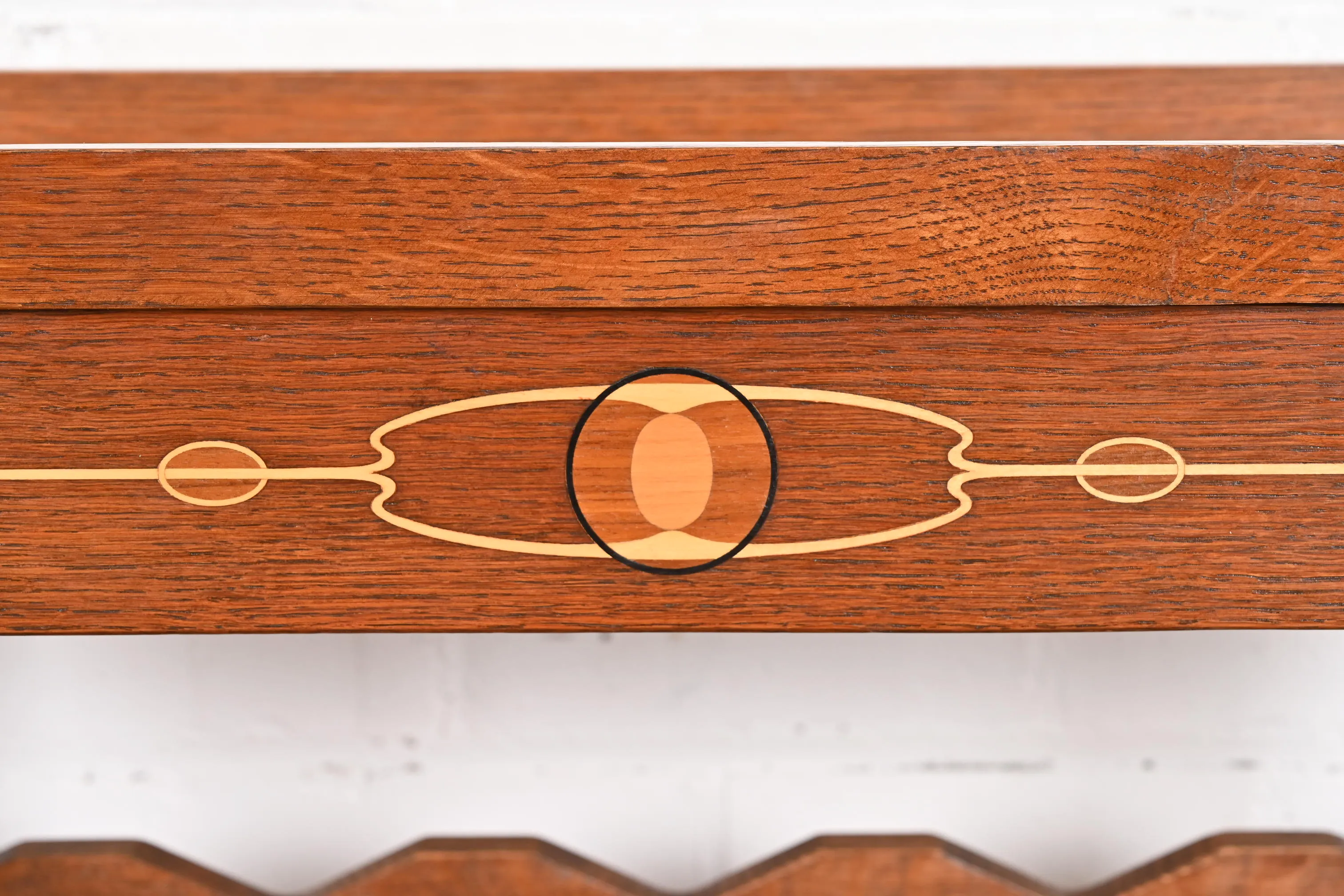 Stickley Harvey Ellis Collection Arts & Crafts Inlaid Oak 20-Bottle Wine Rack With Removable Serving Tray