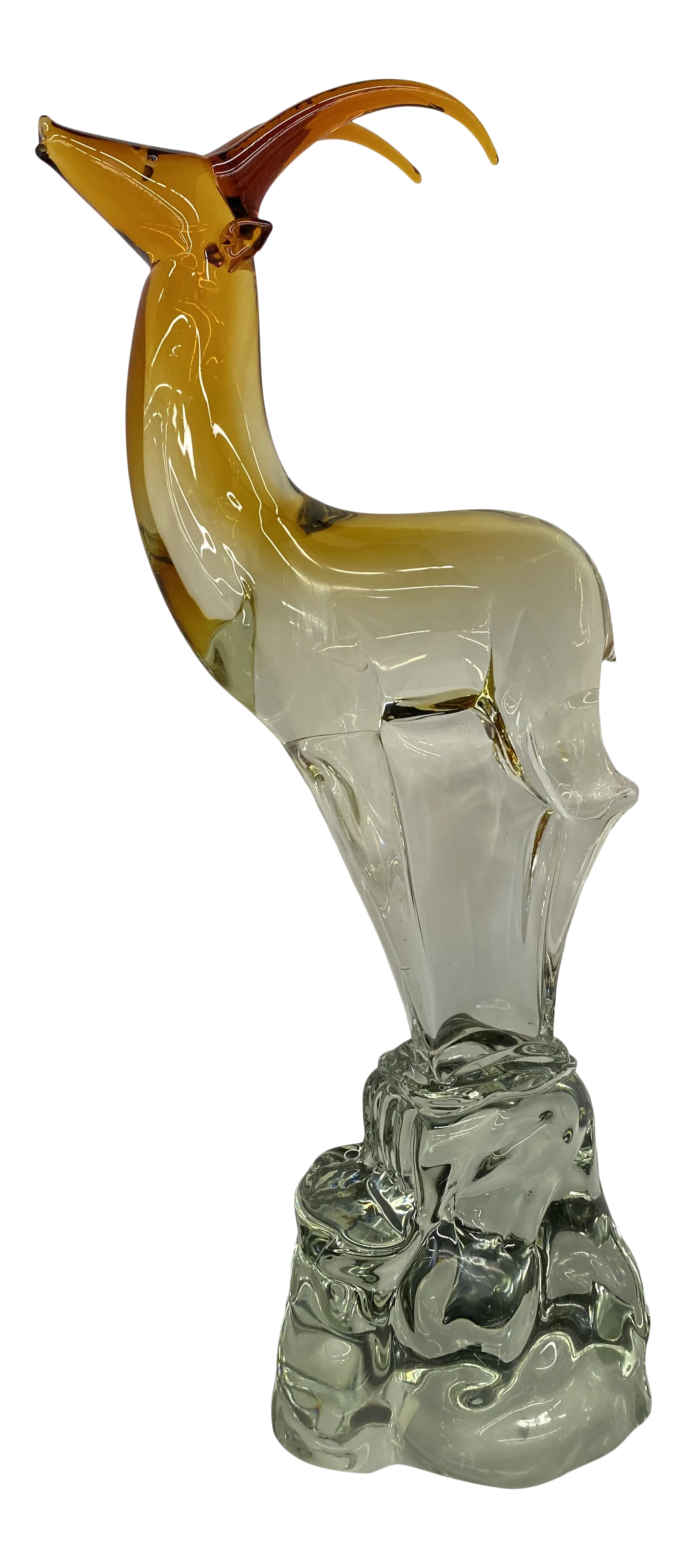 1950s Salviati Murano Hand Formed Italian Glass Red Amber Antelope