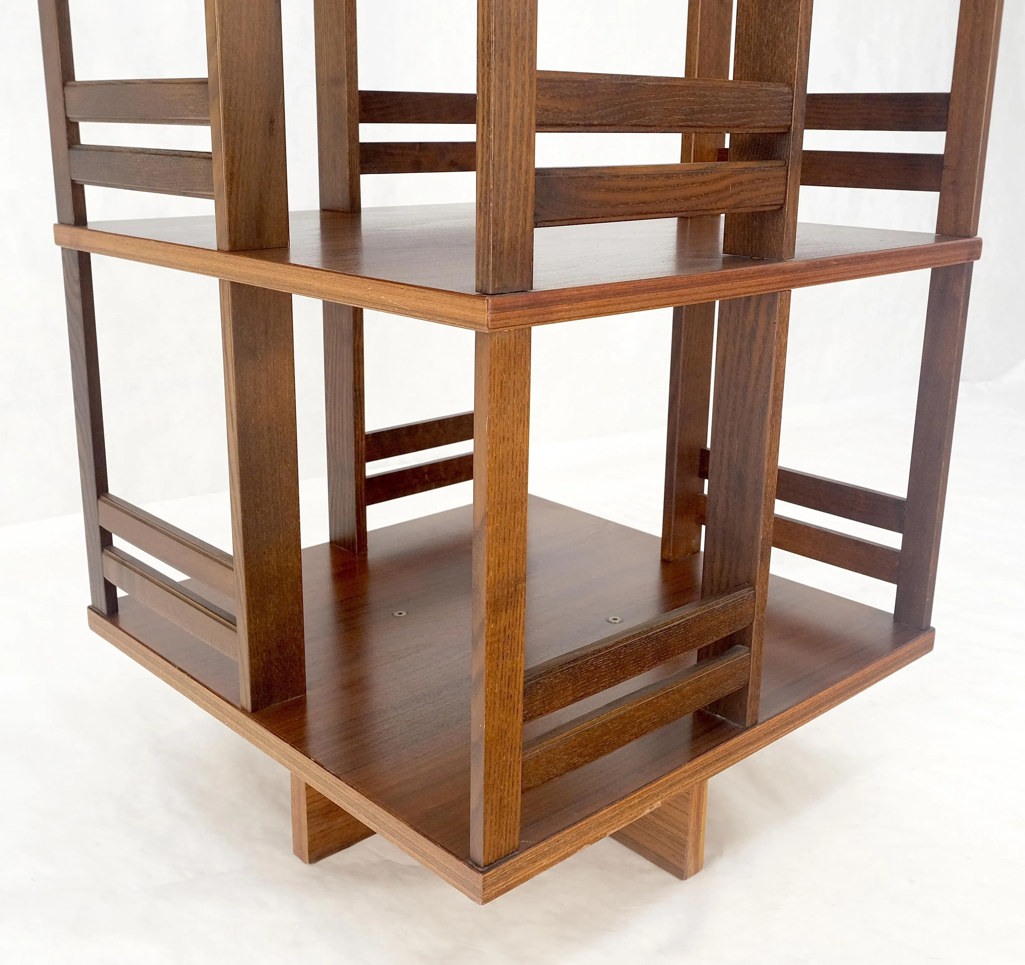 Danish Mid Century Modern Rosewood Square Revolving Bookcase Shelf