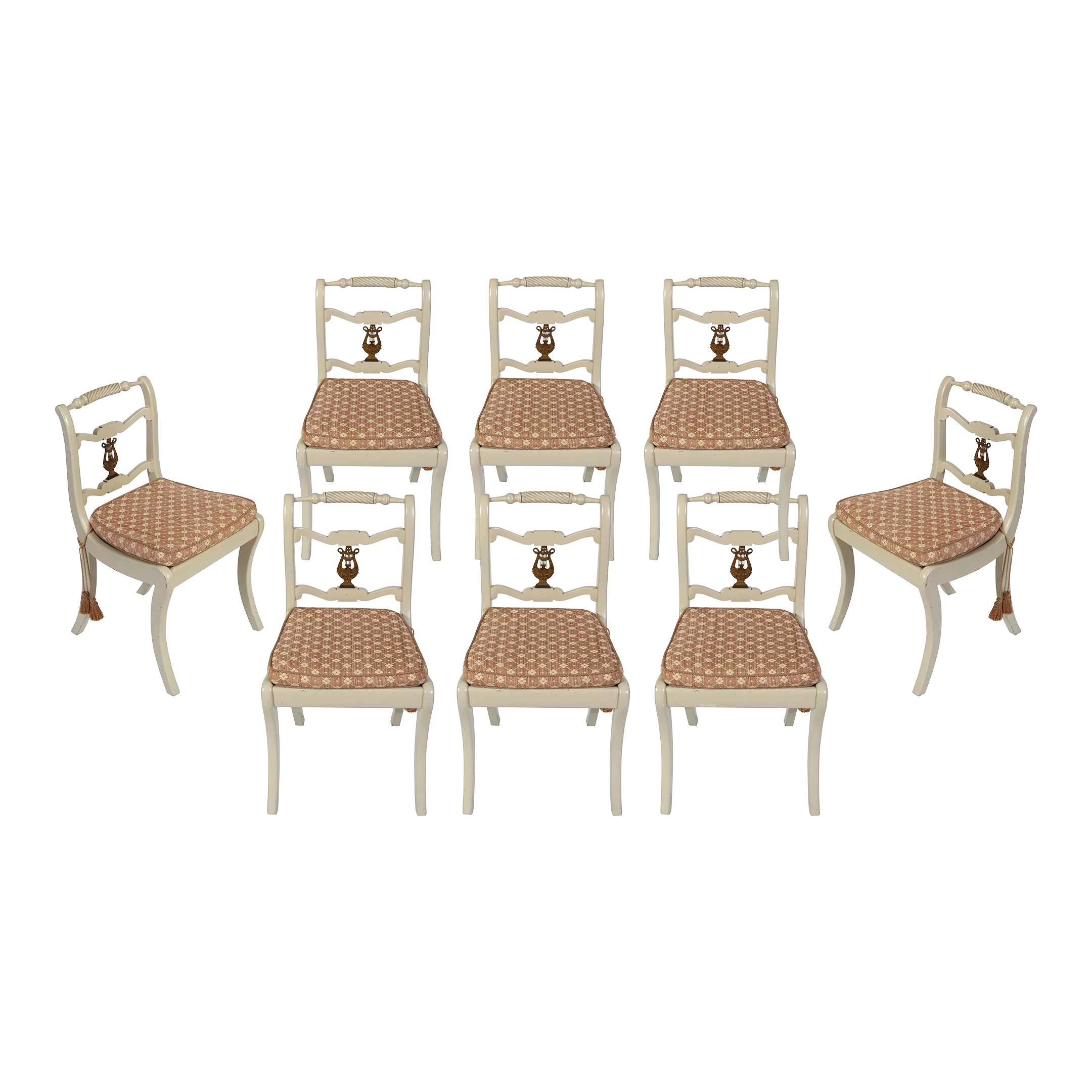 Set of Eight Regency Style Painted Dining Chairs With Harp Detail