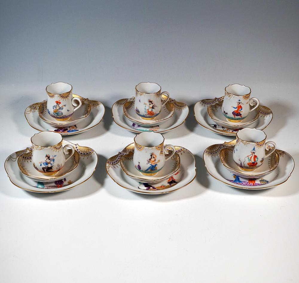Coffee Mocha and Dessert Set for Six Persons from Meissen, Set of