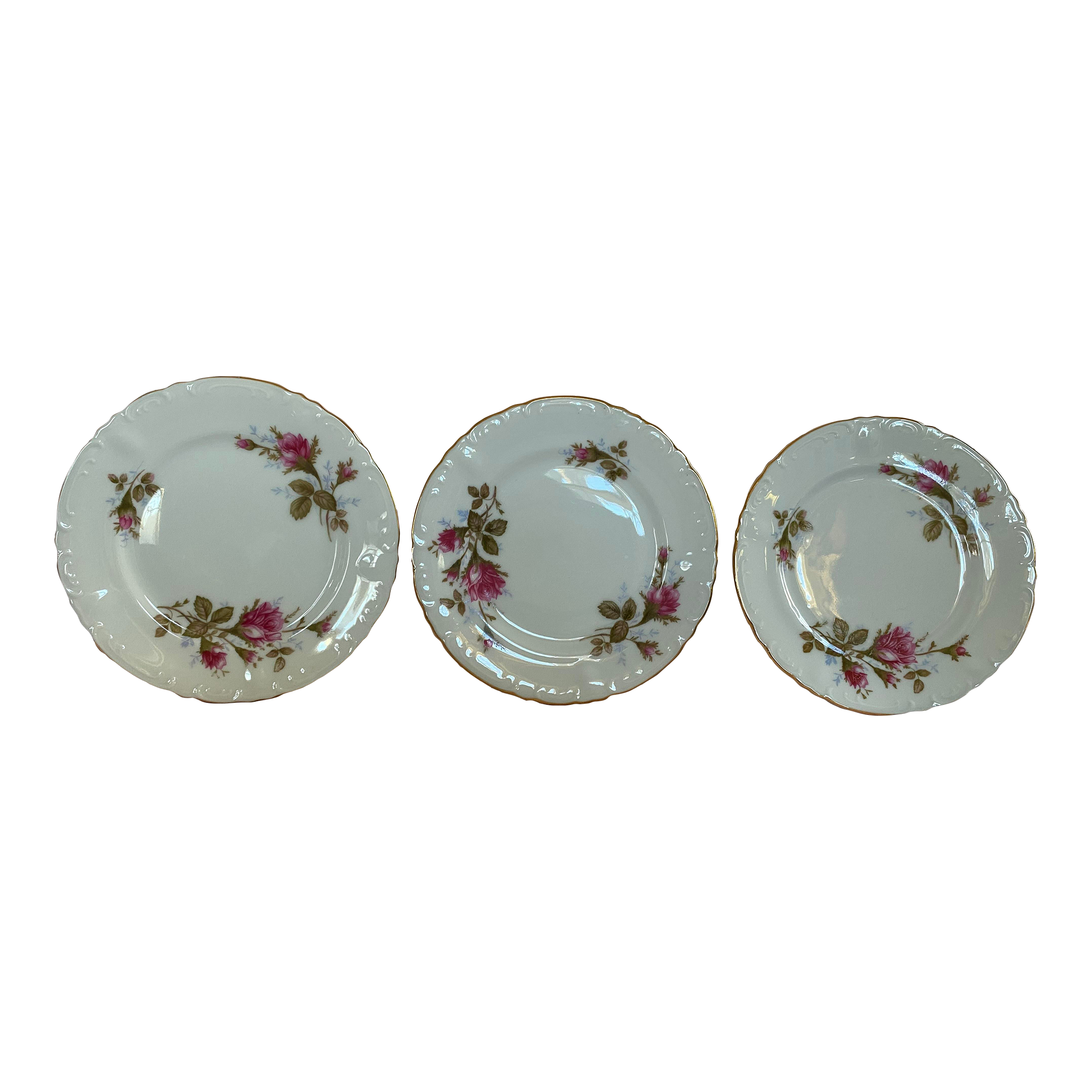 1940s Royal Rose Fine China of Japan Side Plates With 24k Gold Trim
