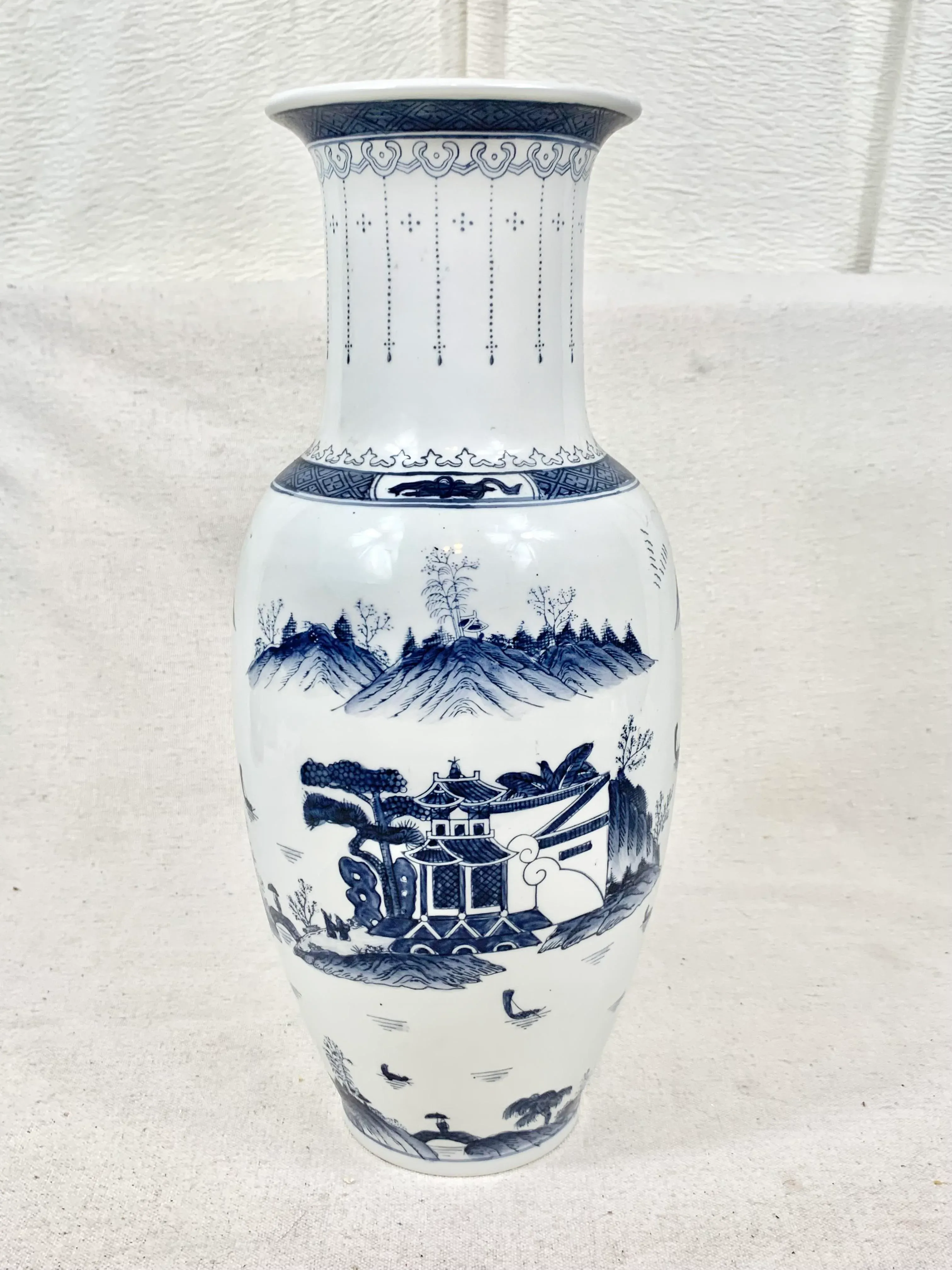 Large Vintage Chinoiserie Hand-Painted Vase