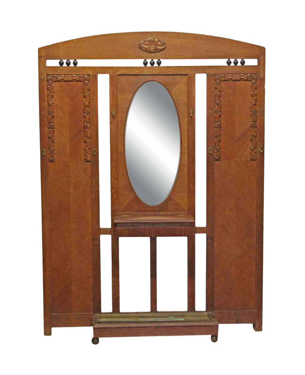Oak Art Deco Hall Tree With Beveled Mirror Chairish