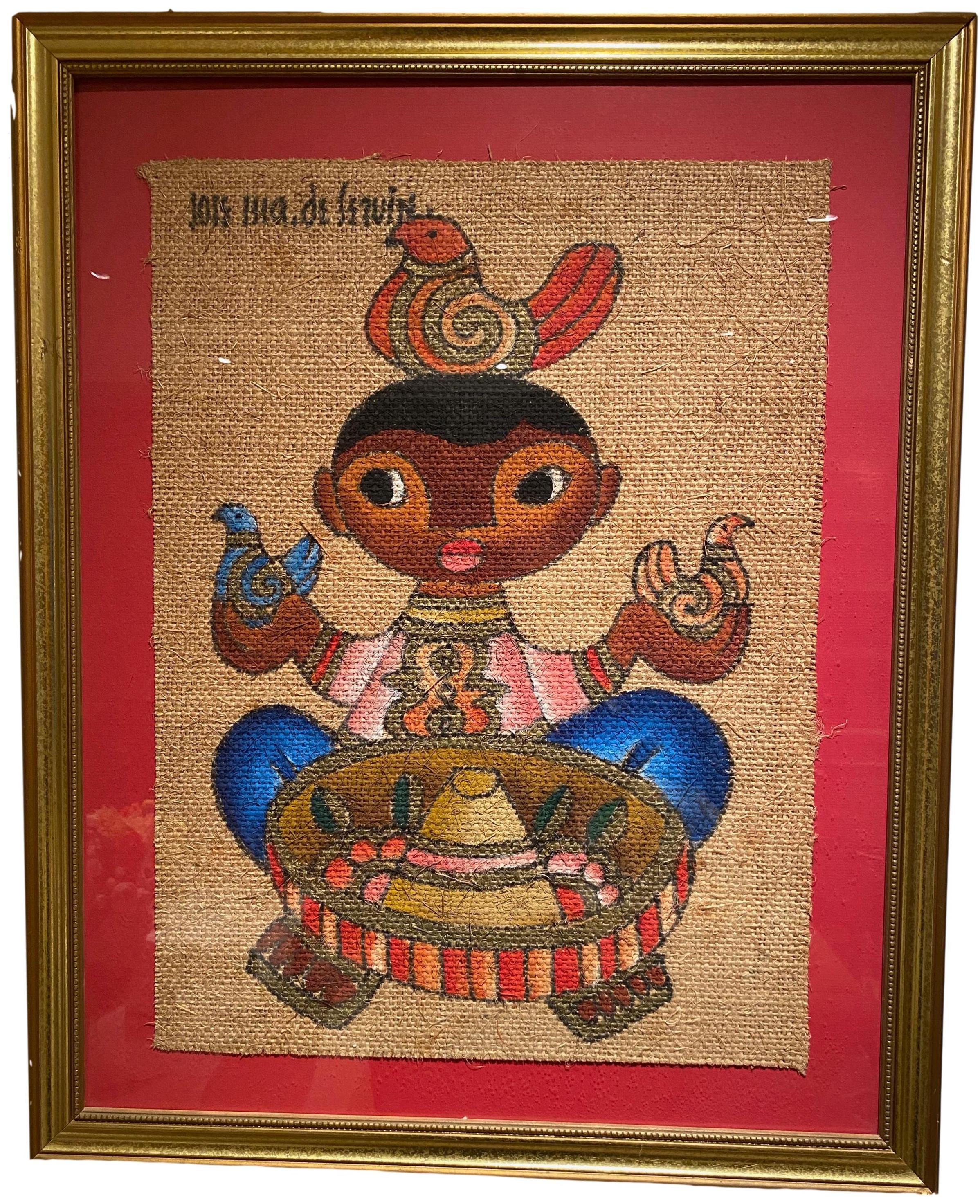絵画 70s Mexican pair art Pair of Mexican popotillo folk straw art, framed. 1960s