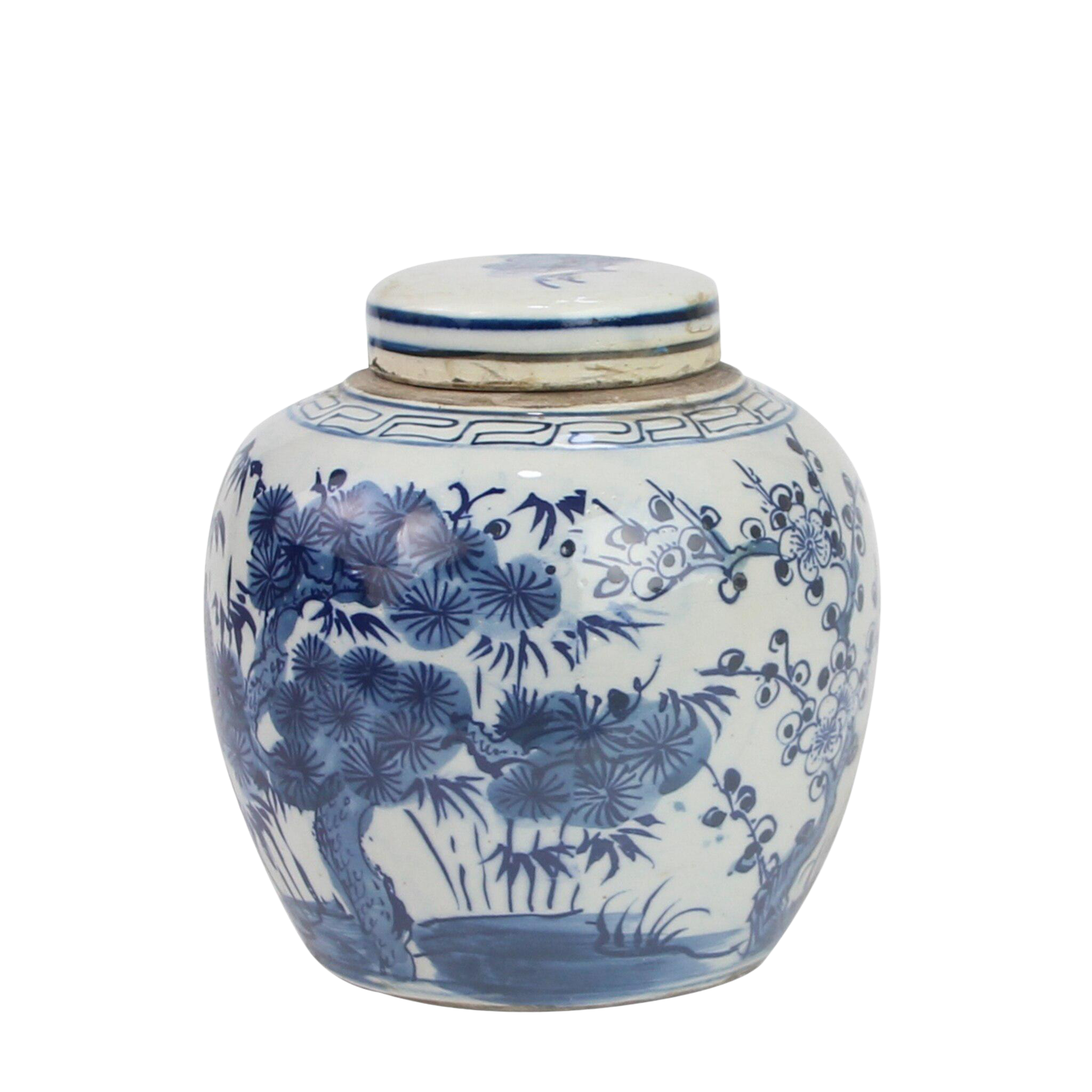 Blue and White Floral Tree Porcelain Ginger Jar Chairish