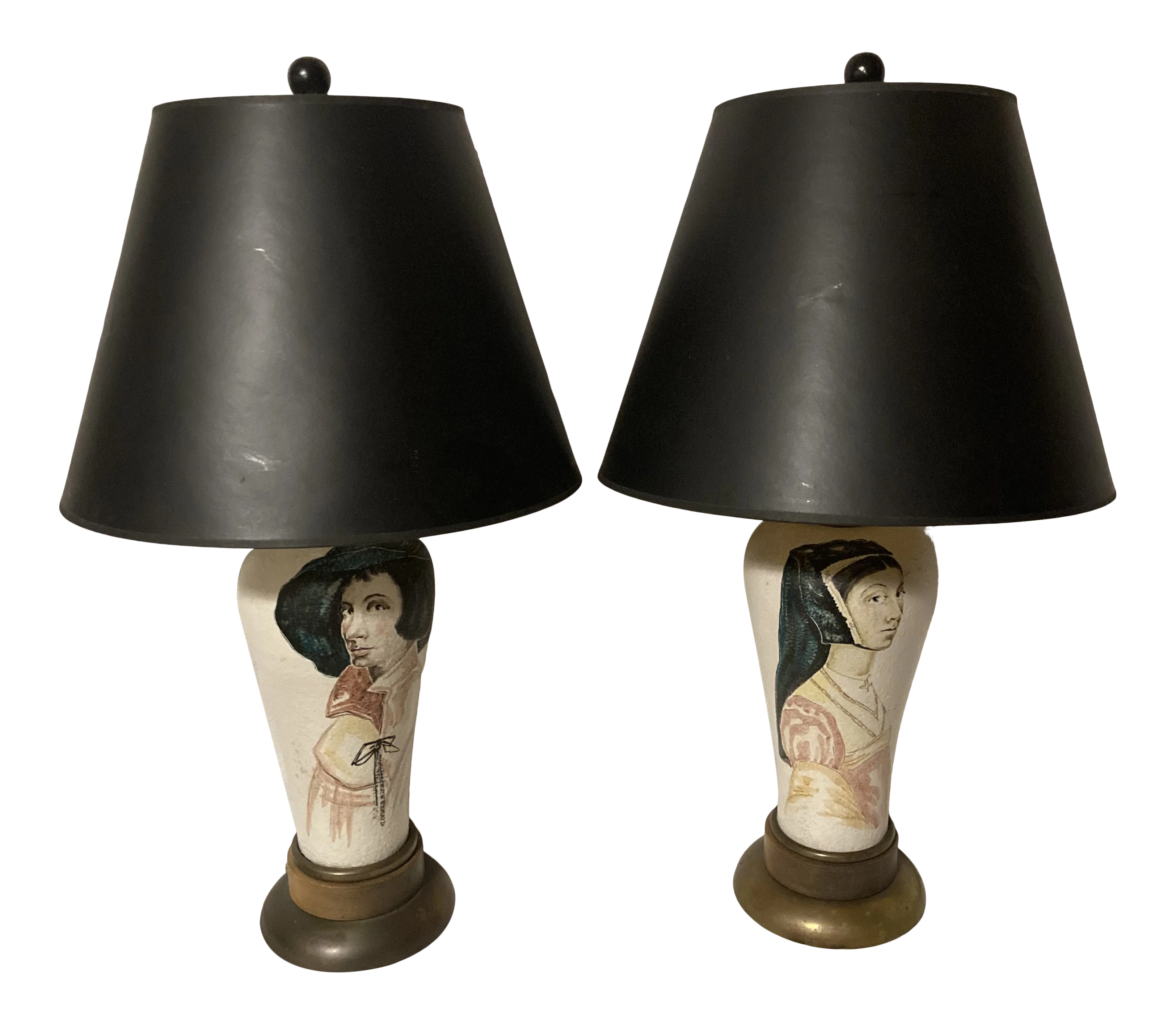 Mid Century Modern Marcello Fantoni Pottery Portrait Table Lamps - a Pair