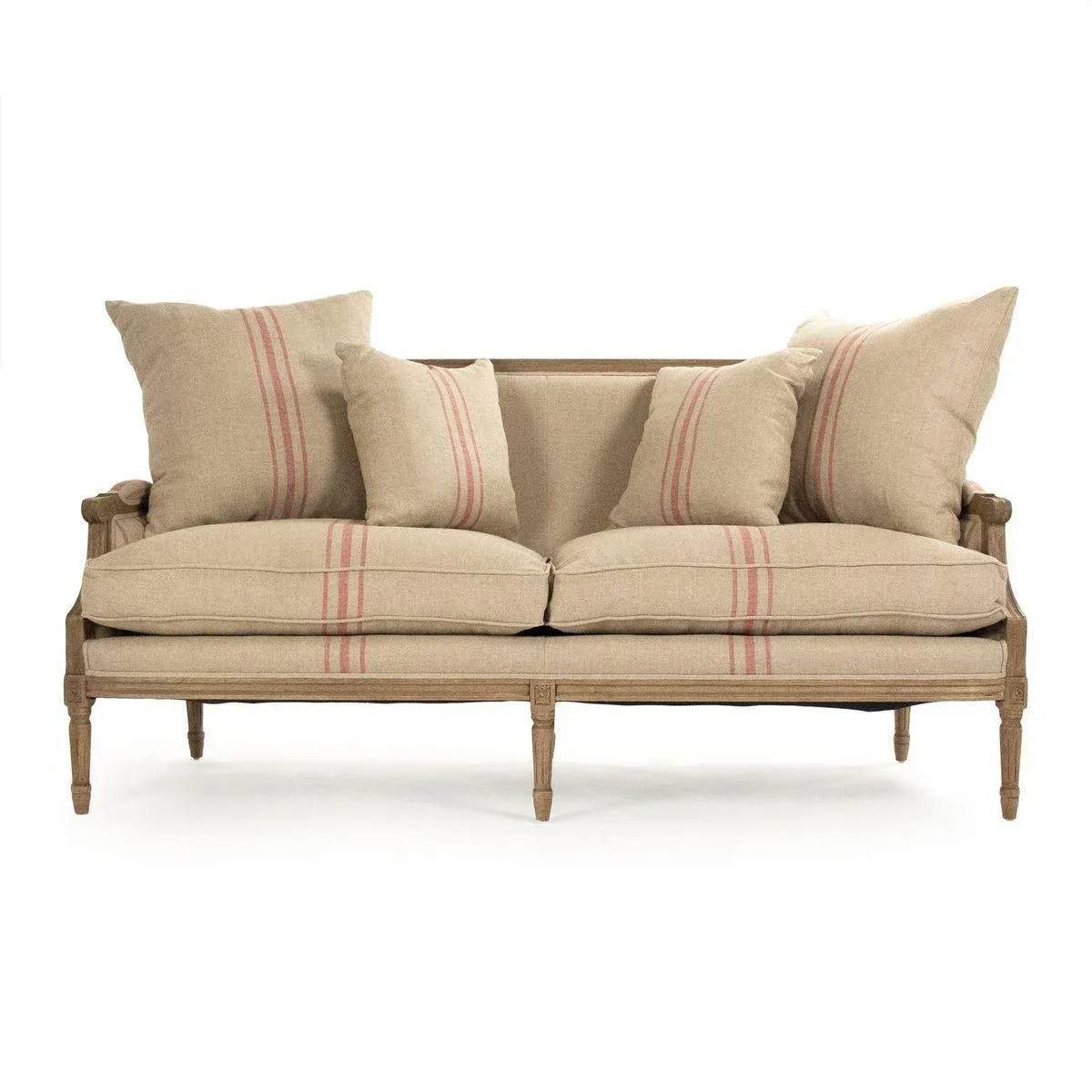 Audley Sofa in Khaki Linen with Red Stripes