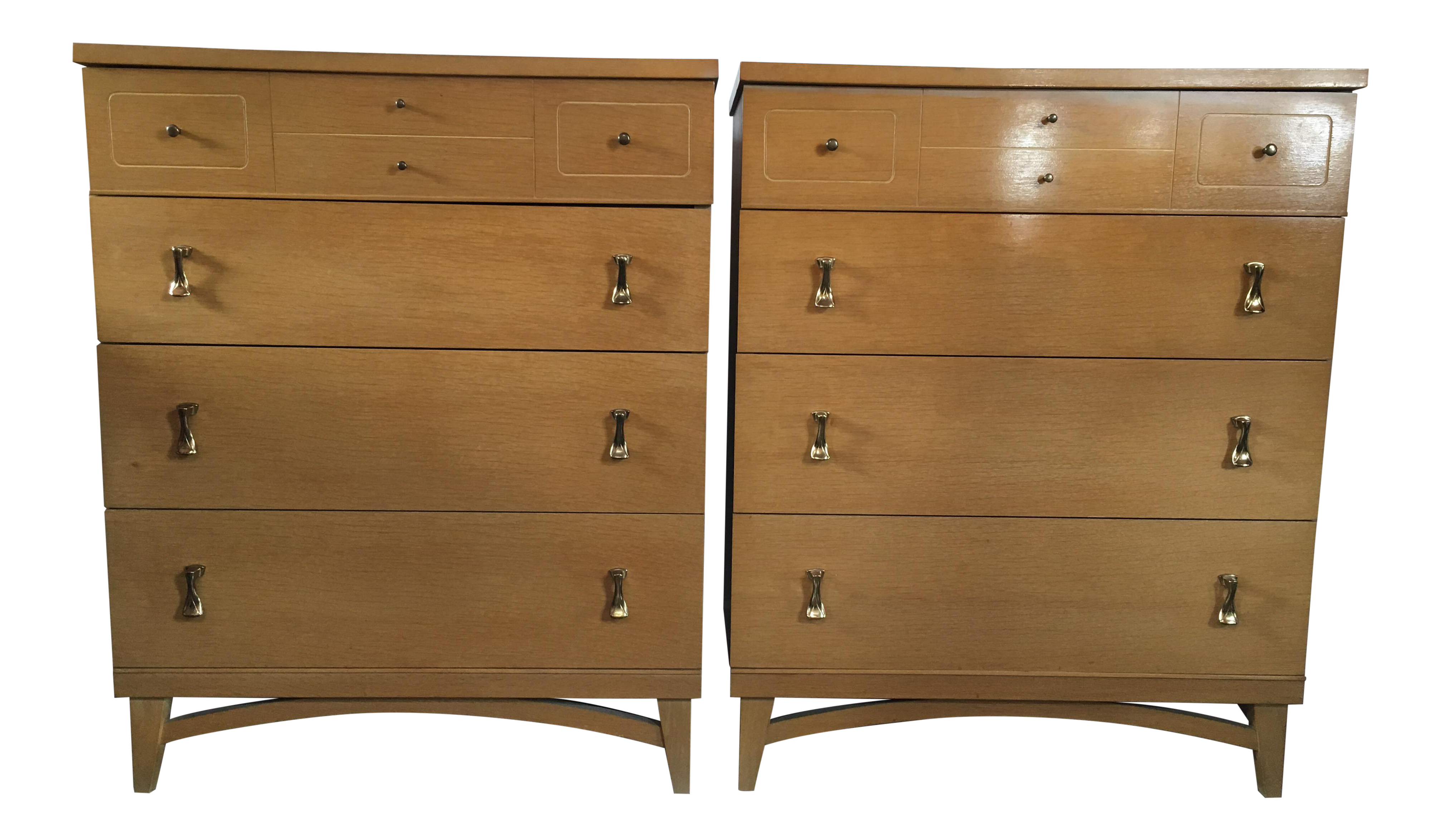 1960s Mid Century Modern Stanley Wood And Brass Dressers A Pair