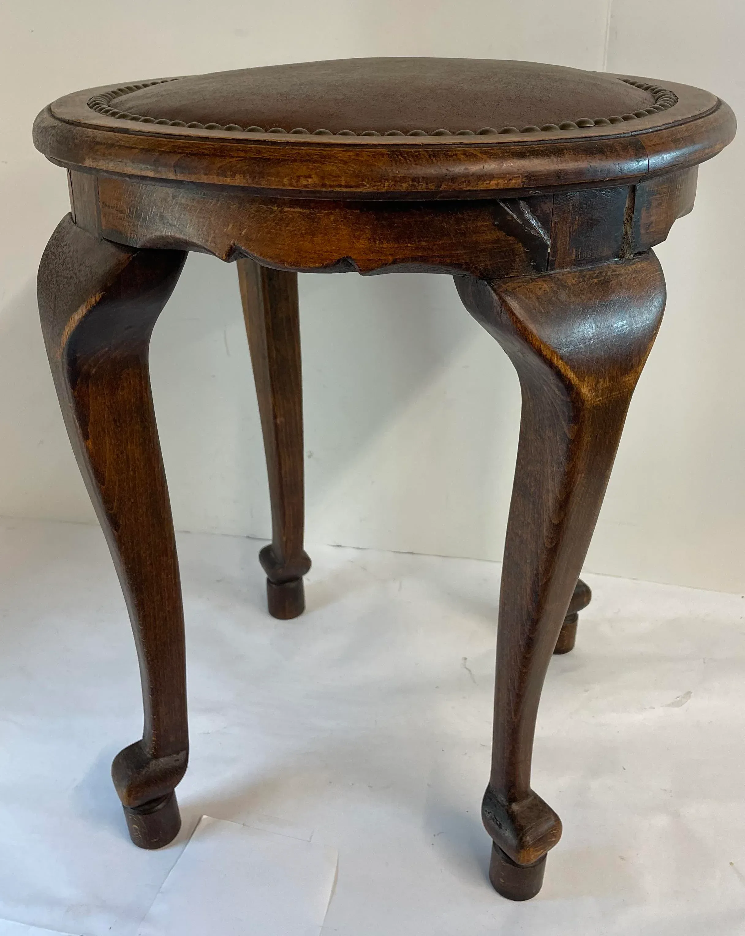 【MARKET B】PECRE Vintage Stool PC0013ST Vintage Rustic European Leather Top Stool | Chairish