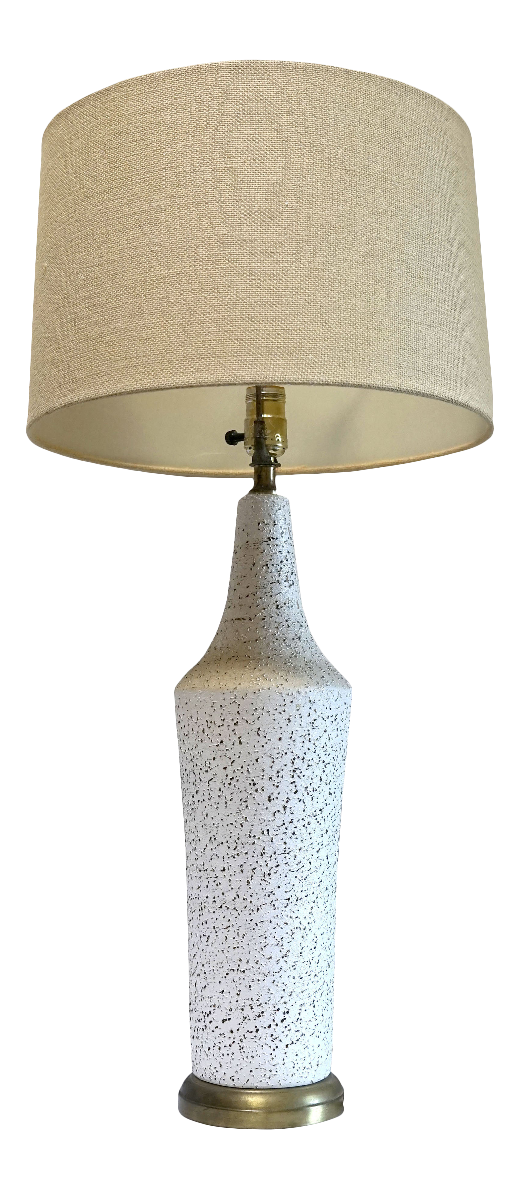 1960s Tall White Vintage Textured Pottery Table Lamp With