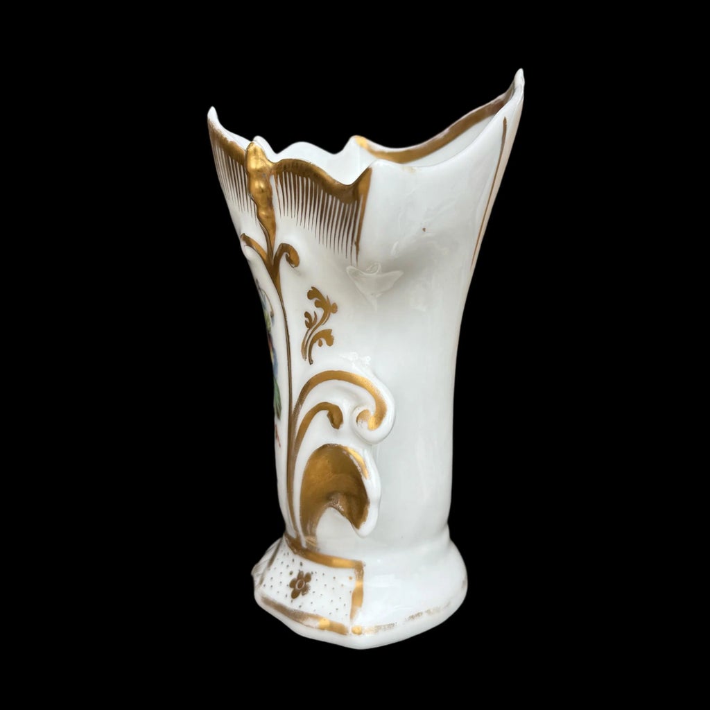 Antique French Paris Porcelain Spill Vase With Hand-Painted Floral
