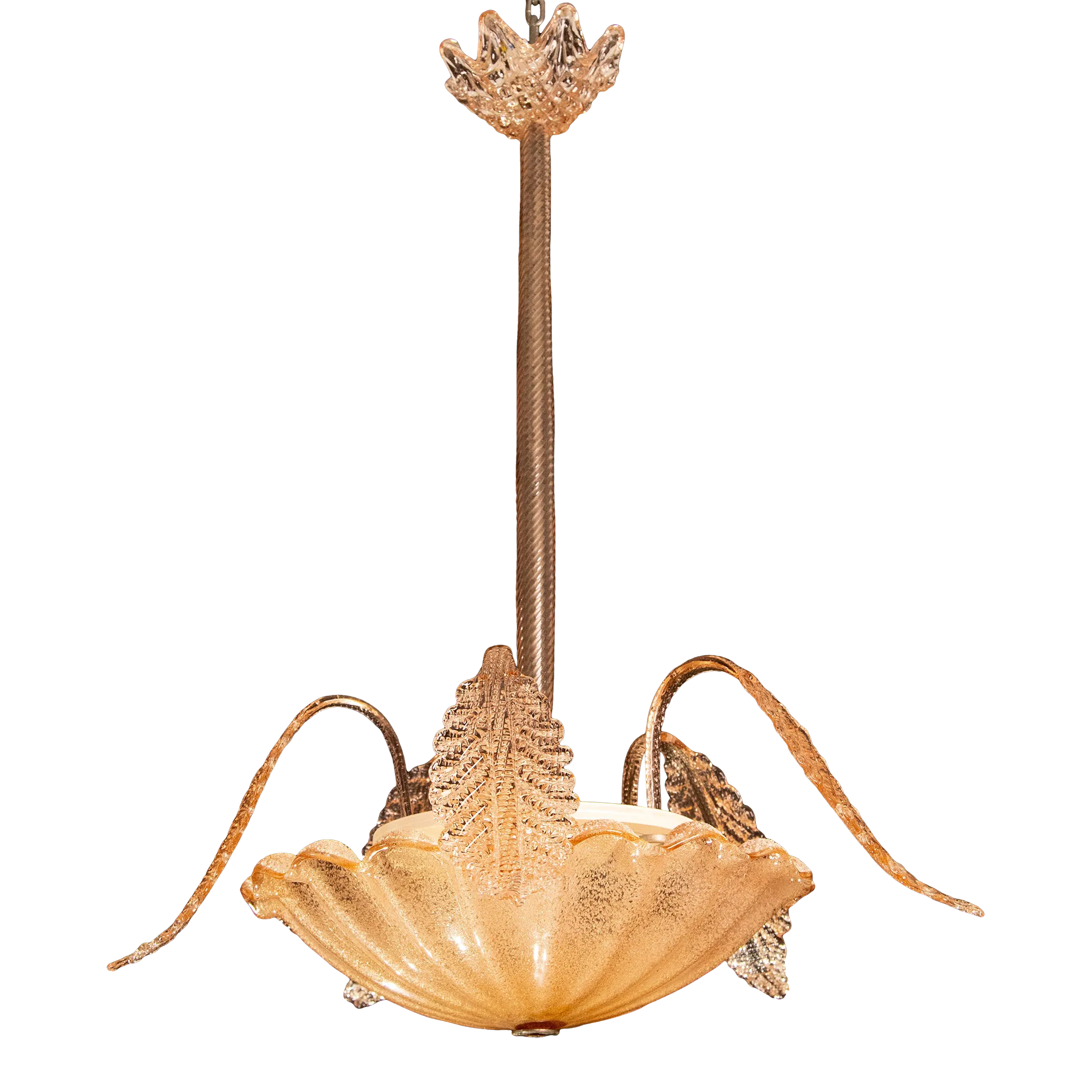 Pink Art Decò Barovier E Toso Pendant Light, Murano Glass, 1940s