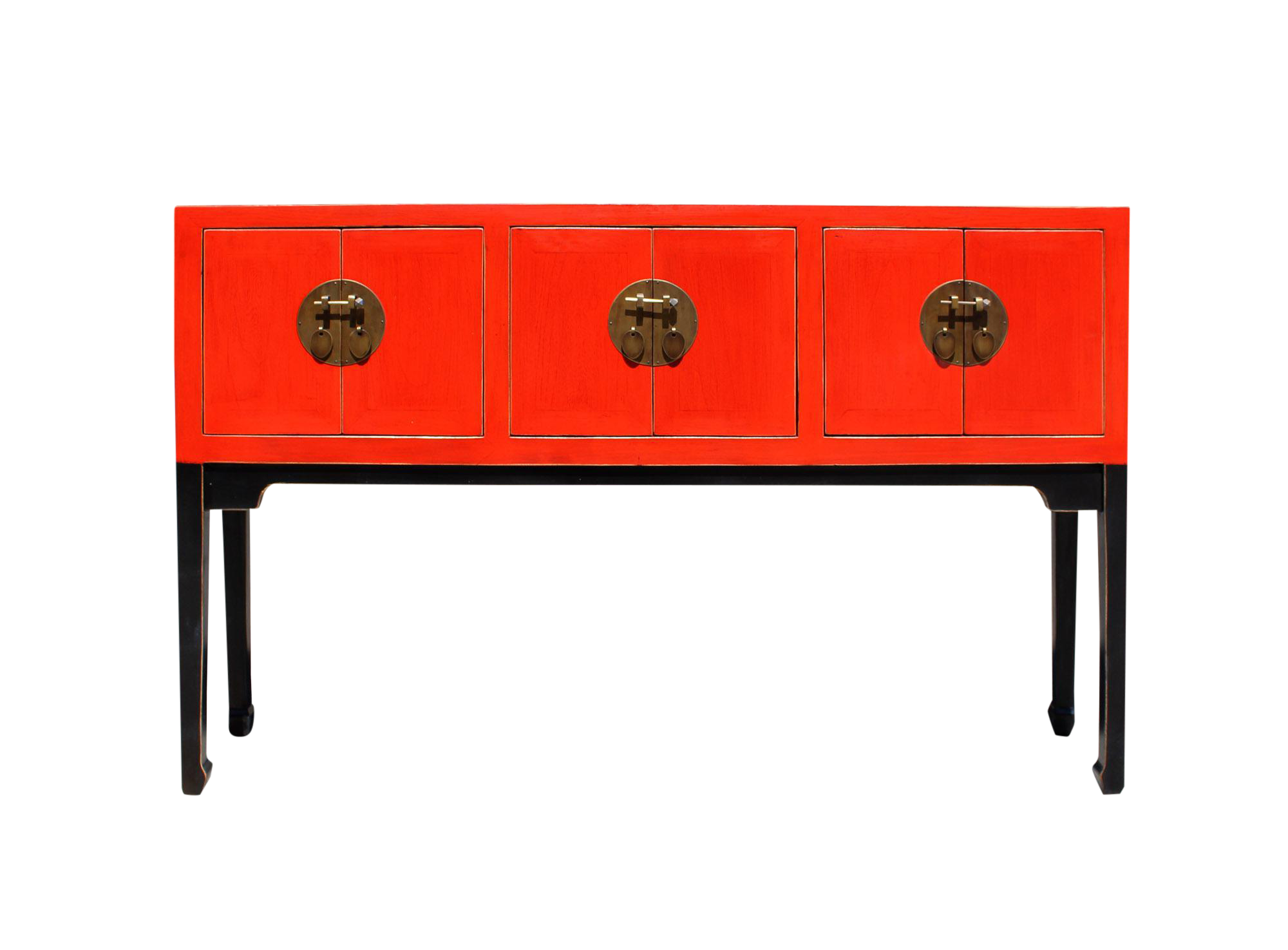 Chinese Oriental Red Black Tall Narrow Side Console Foyer Table