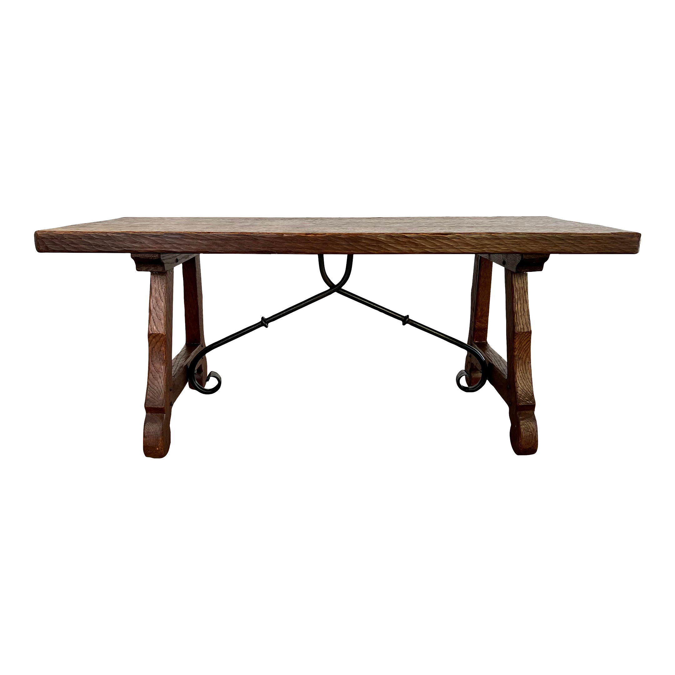 Vintage Hand Hewn Spanish Colonial Oak Side Coffee Table With Wrought Iron Stretcher Chairish