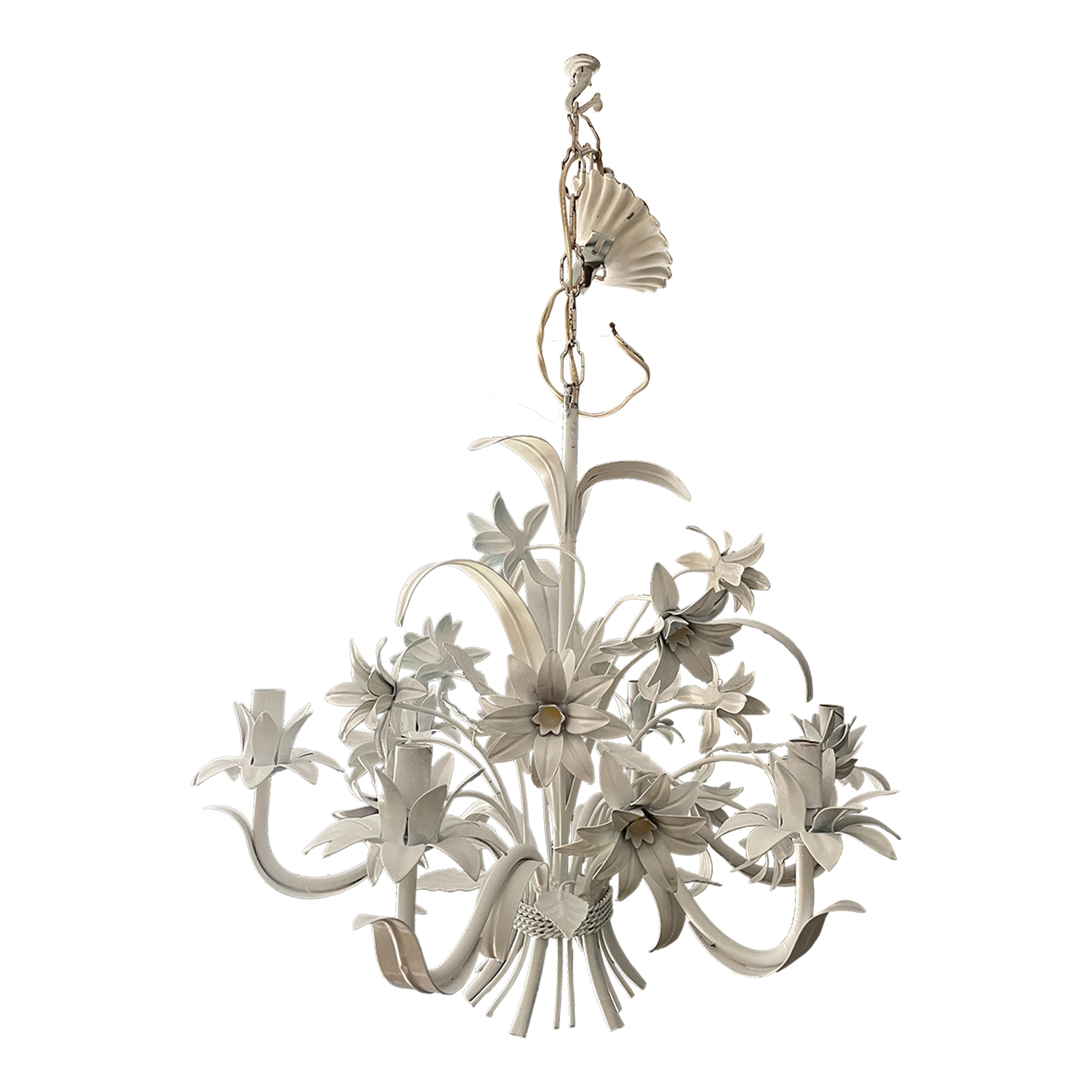 MidCentury Iron Flower Chandelier White Chairish