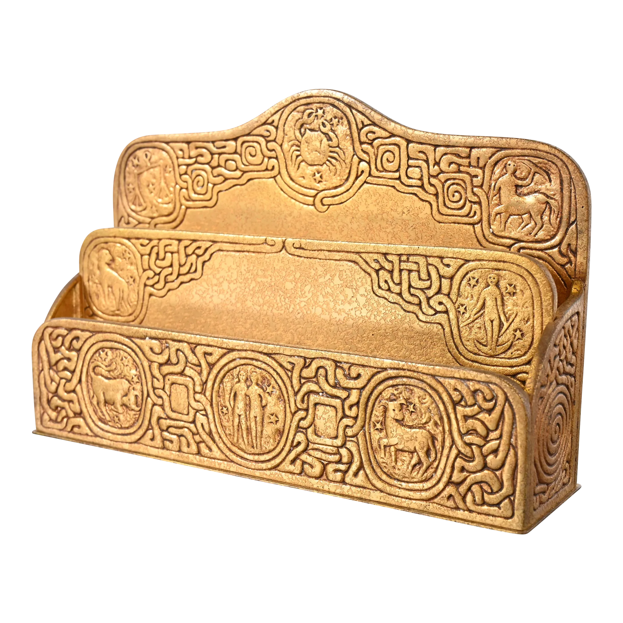 Tiffany Studios New York Zodiac Pattern Bronze Doré Letter Rack